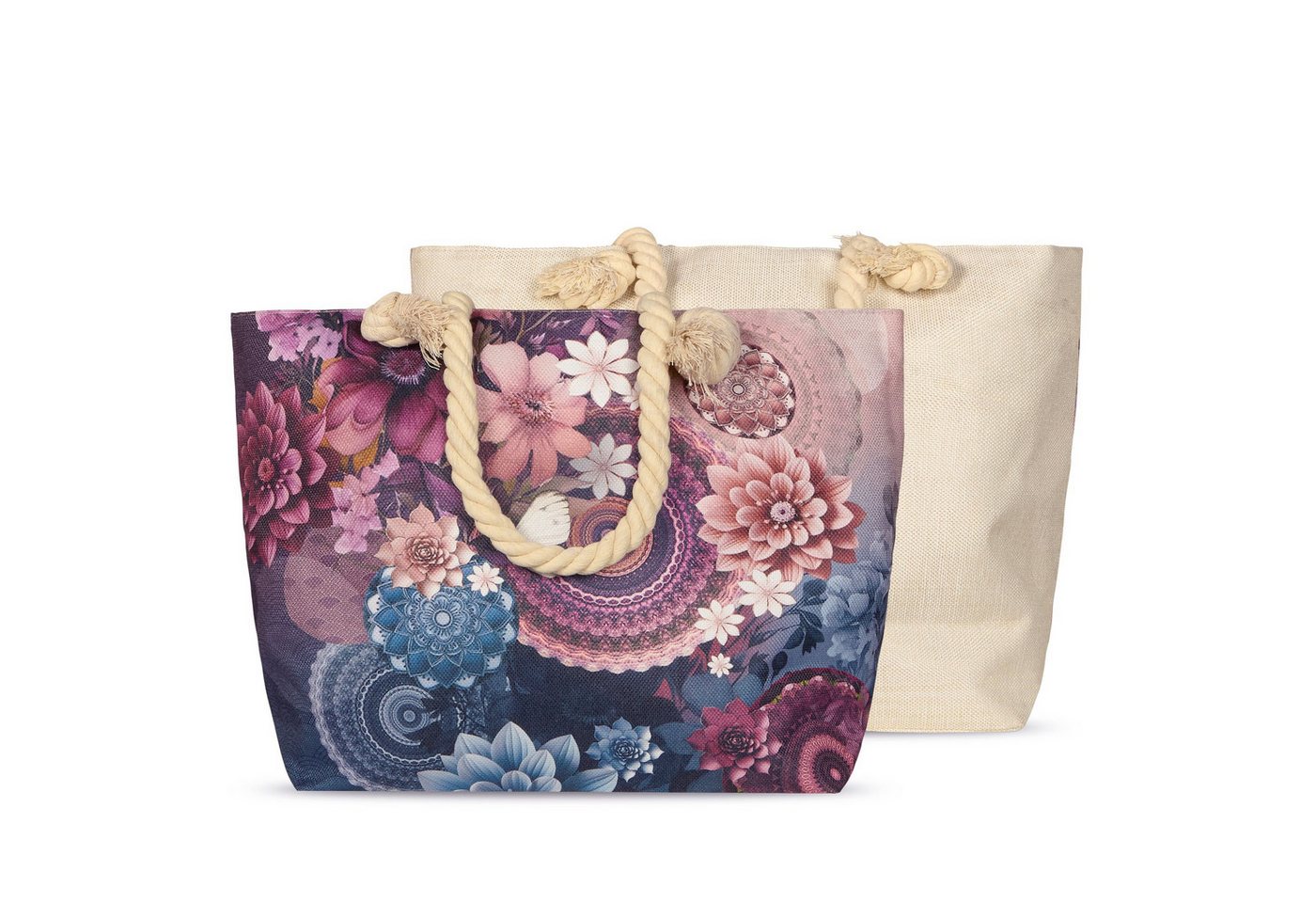 JACK Strandtasche Reißverschluss Baumwolle Descanso, mit wunderschönem Design, 40x55cm, Beachbag mit Innentasche