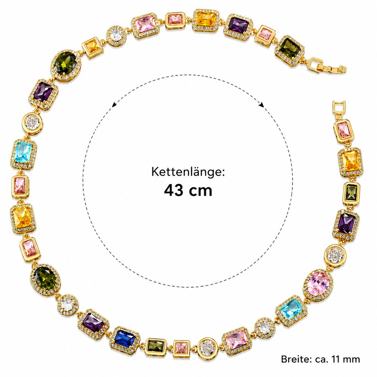 RAIKOU Collier Damen Zirkonia Schmuckset, Halskette /Armband, gold/silberfarben, Farbige Zirkonia-Steine
