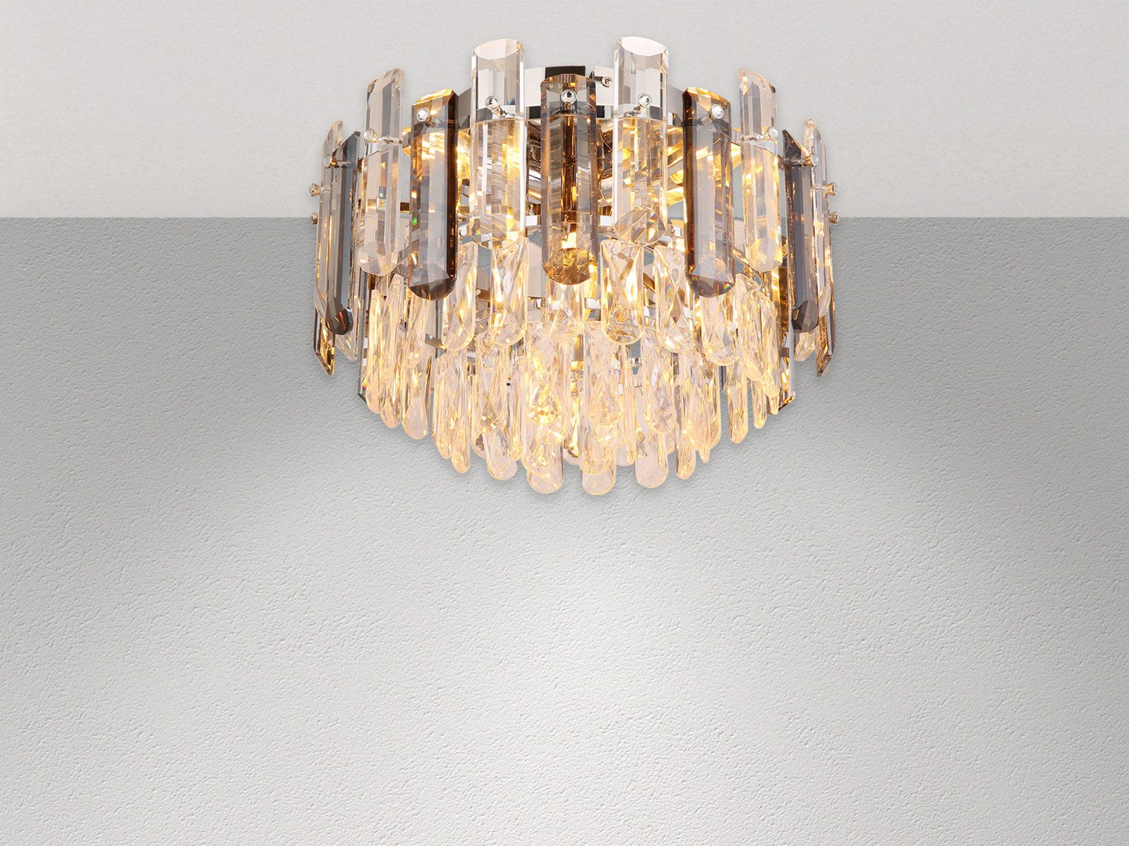 GLOBO LIGHTING LED Deckenleuchte mit Acryl Kristallen & Glasstäben Ø 39cm, Dimmfunktion, LED wechselbar, warmweiß, besondere Designer Deckenlampe mit Luxus Lampenschirm Rauchglas