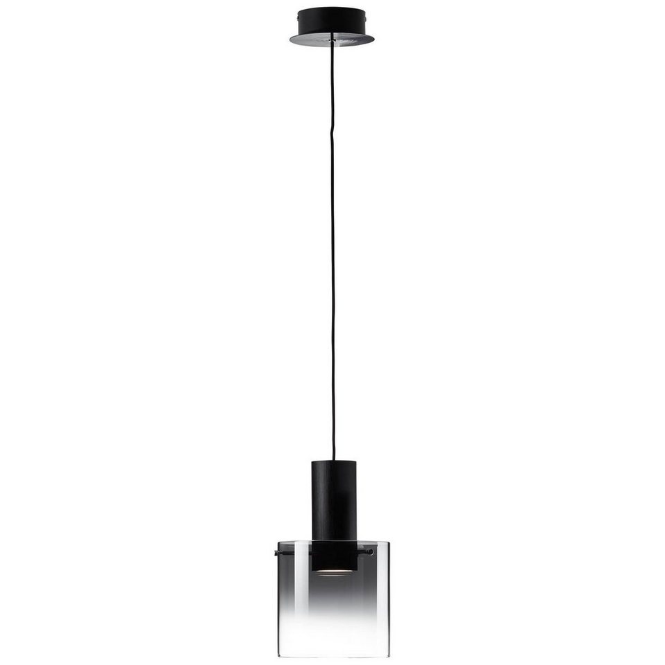 Brilliant LED Pendelleuchte Beth, LED fest integriert, Warmweiß, 120 cm  Höhe, Ø 20 cm, 1200 lm, warmweiß, kürzbar, Rauchglas, schwarz
