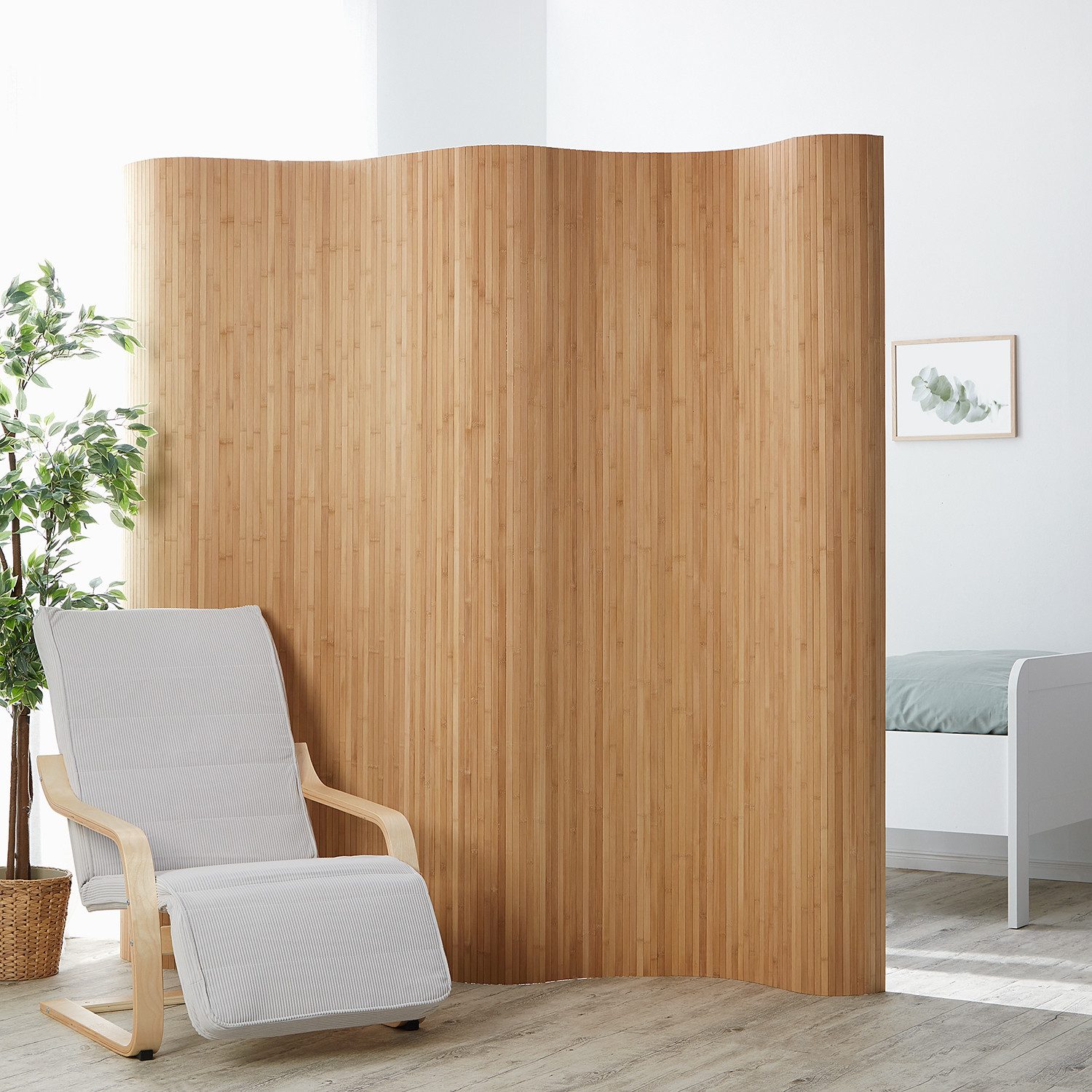 Homestyle4u Paravent Raumteiler Trennwand Bambus Sichtschutz Innen Holz 2 Meter hoch (1 St), Braun