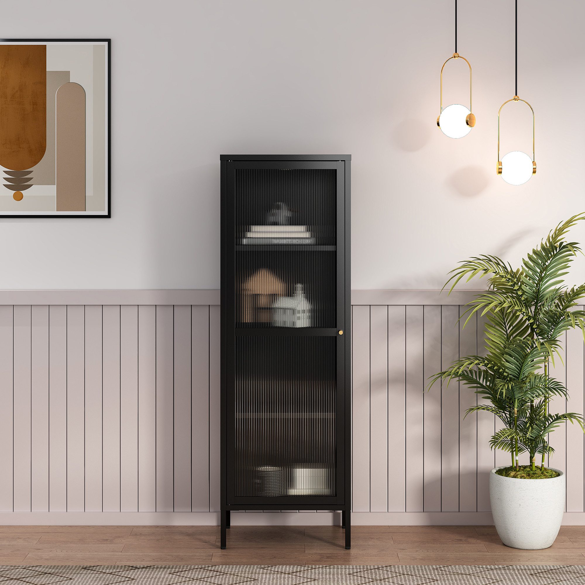 en.casa Vitrine »Säkylä« mit 1 Tür Stahl 150 x 50 x 35 cm Schwarz