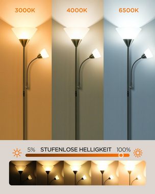 Tomons LED Stehlampe Dimmbar, mit Leselampe und Fernbedienung, Stehleuchte 3 Farb, Farbwechsler, Helligkeit Stufenlos, Touch-Steuerung, mit Zwei Lampenköpfen