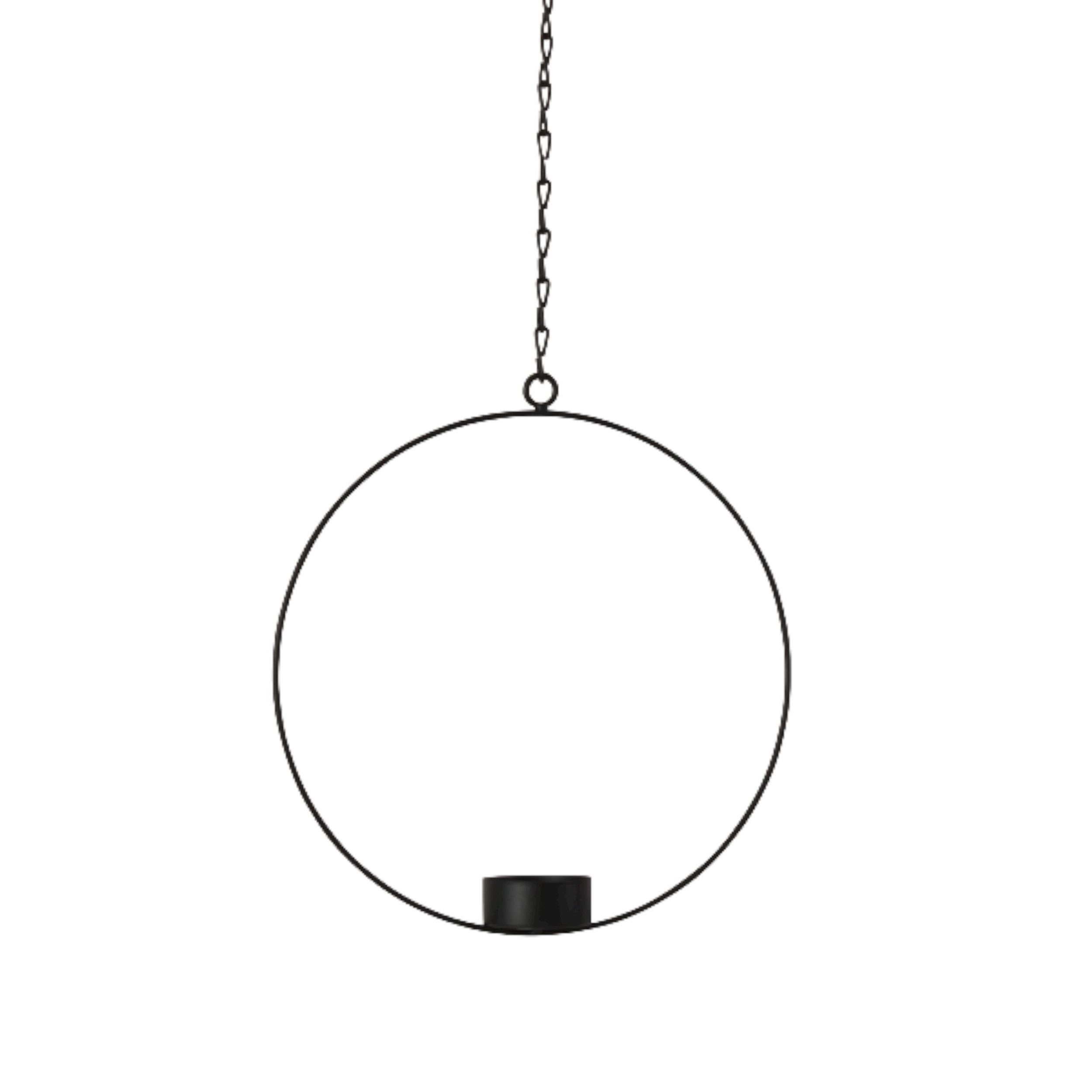 DekoTown Kerzenhalter Metall Ring zum Hängen mit Teelichteinsatz Schwarz D20cm, 2 St.