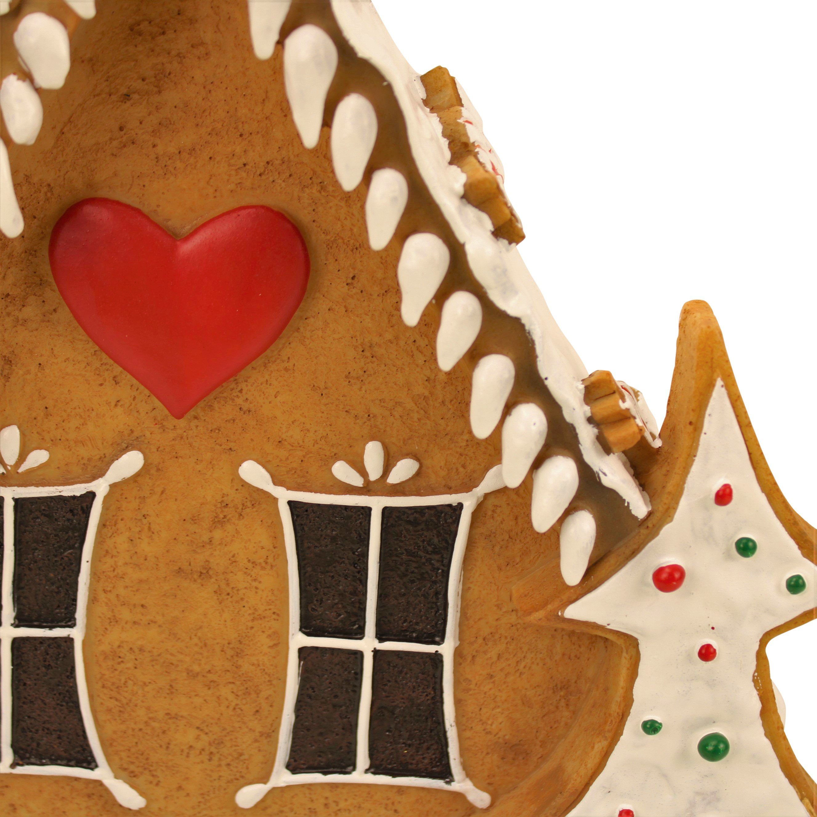 Online-Fuchs Weihnachtsfigur Süßes Lebkuchenhaus als Weihnachtsdeko (Lebkuchenfigur, mit Schneemann und Tannenbaum), für den Innen- und Außenbereich geeignet