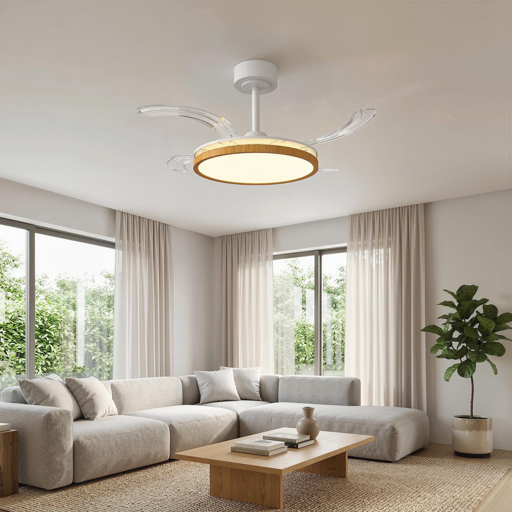 HOMCOM mit Licht, 95 cm Durchmesser, LED Licht, einziehbare Lüfterflügel, Fernbedienung