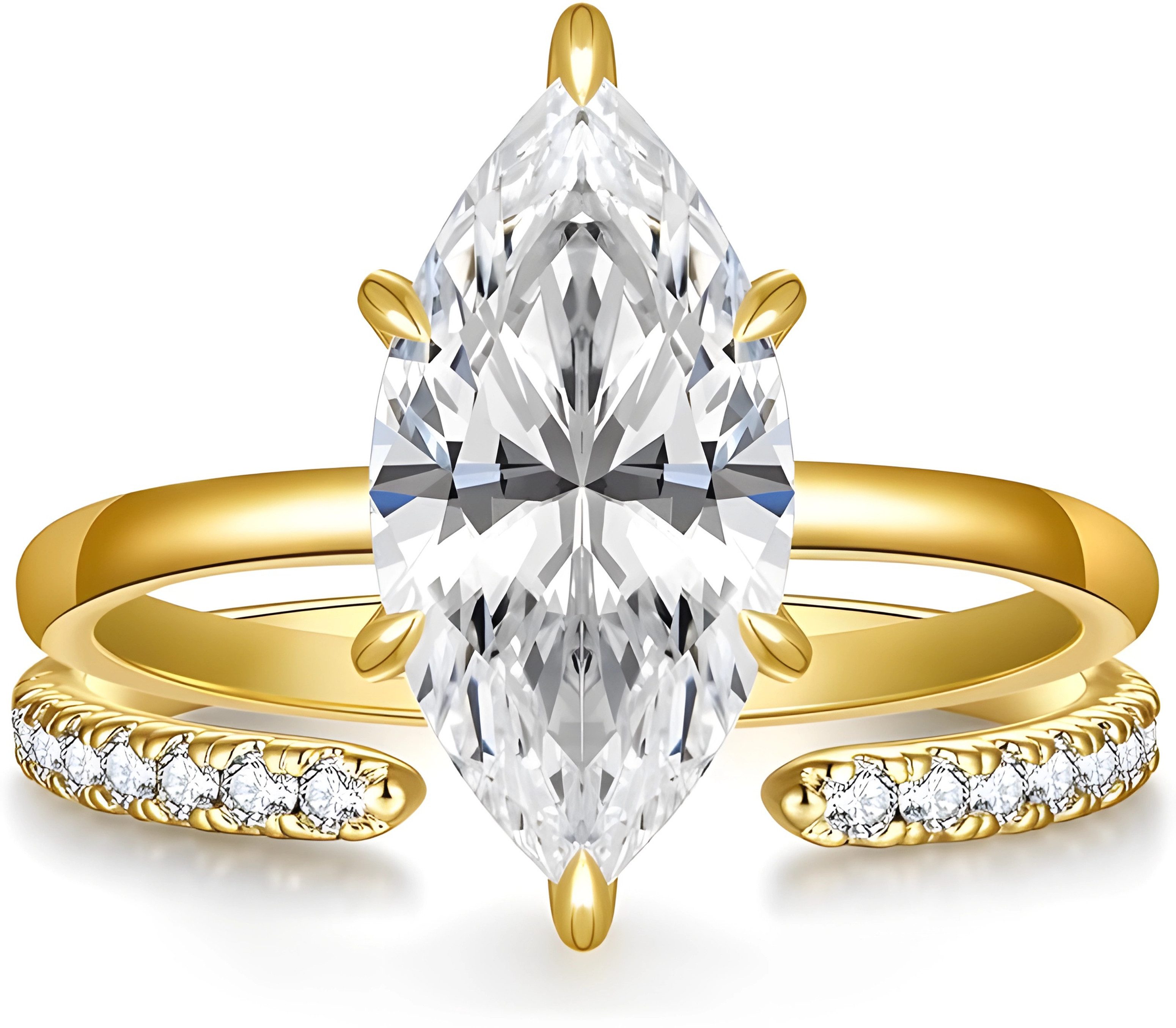 Jumpeak Trauring 3ct-Diamantring im Marquise-Schliff, im Labor gezüchtet, Brautring-Set, IGi-Zertifikat Premium Brautring oder Freundin Geschenk