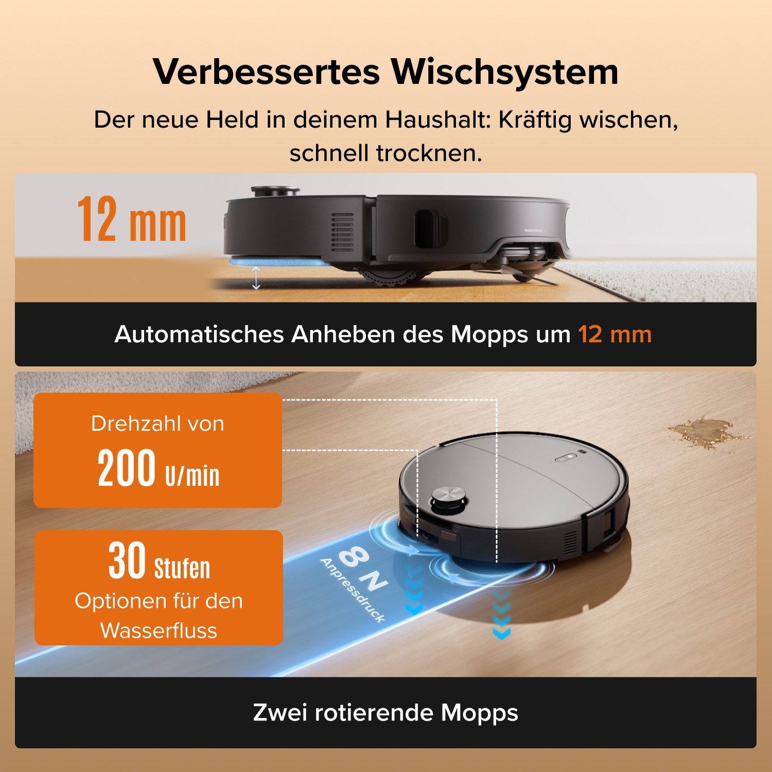 Roborock Saugroboter mit Wischfunktion Qrevo Edge 2, Dual Anti-Tangle System, 25.000 Pa