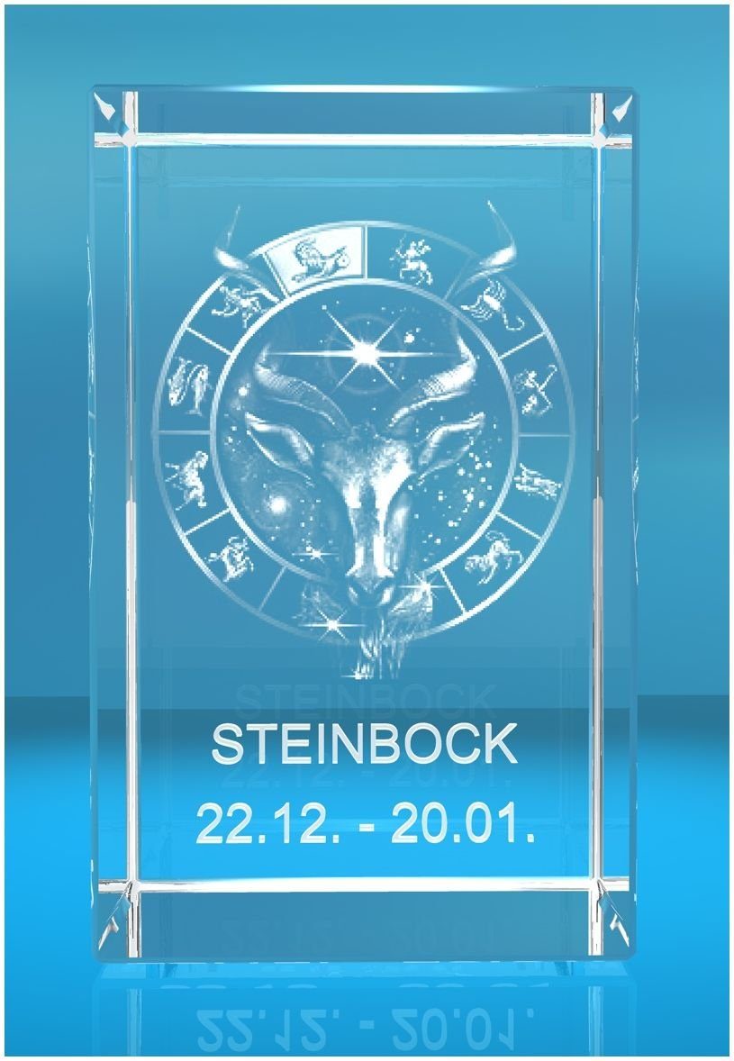 VIP-LASER Dekofigur Geschenkbox, Hochwertige Made Sternzeichen Motiv: Germany, Glasquader Familienbetrieb 3D in Steinbock