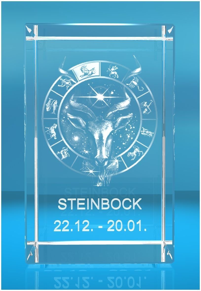 Dekofigur 3D Glasquader Motiv: Sternzeichen Steinbock, Hochwertige Geschenkbox, Made in Germany, Familienbetrieb