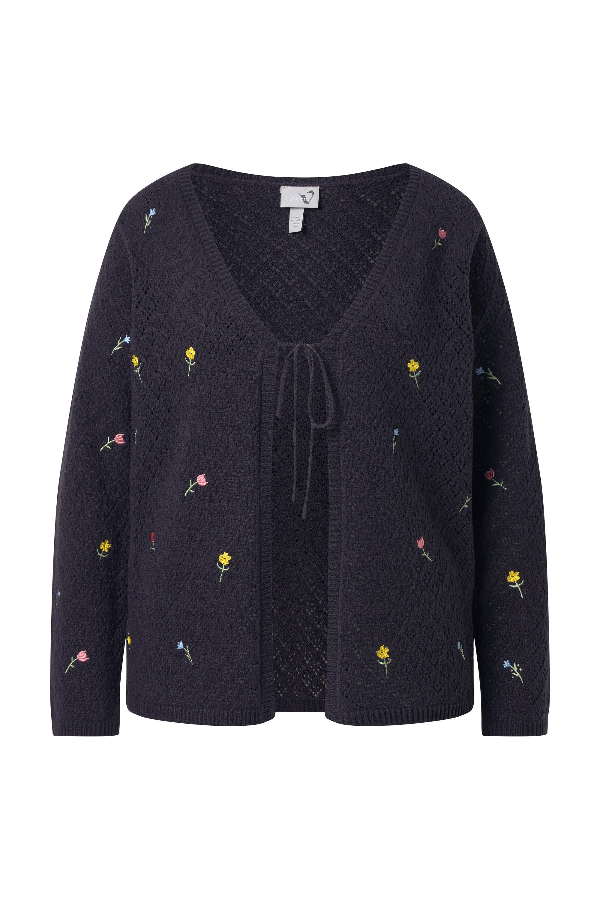 Ulla Popken Strickjacke Strickjacke Stickblüten V-Ausschnitt Langarm