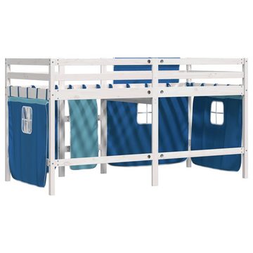 vidaXL Bett Kinderhochbett mit Vorhängen Blau 80x200 cm Massivholz Kiefer