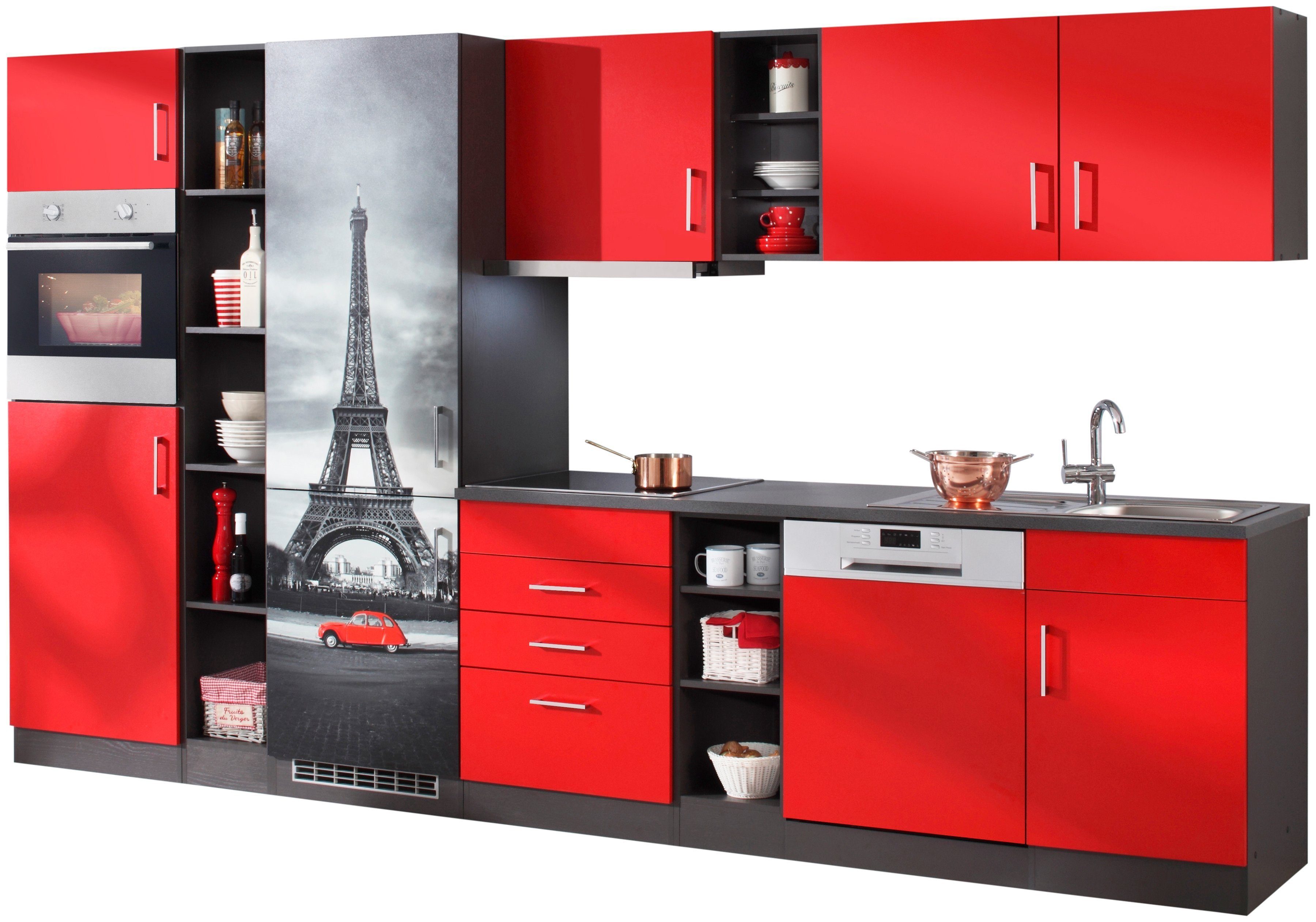 HELD MÖBEL Hängeschrank Paris Breite 60 cm rot/ graphit | Hängeschränke