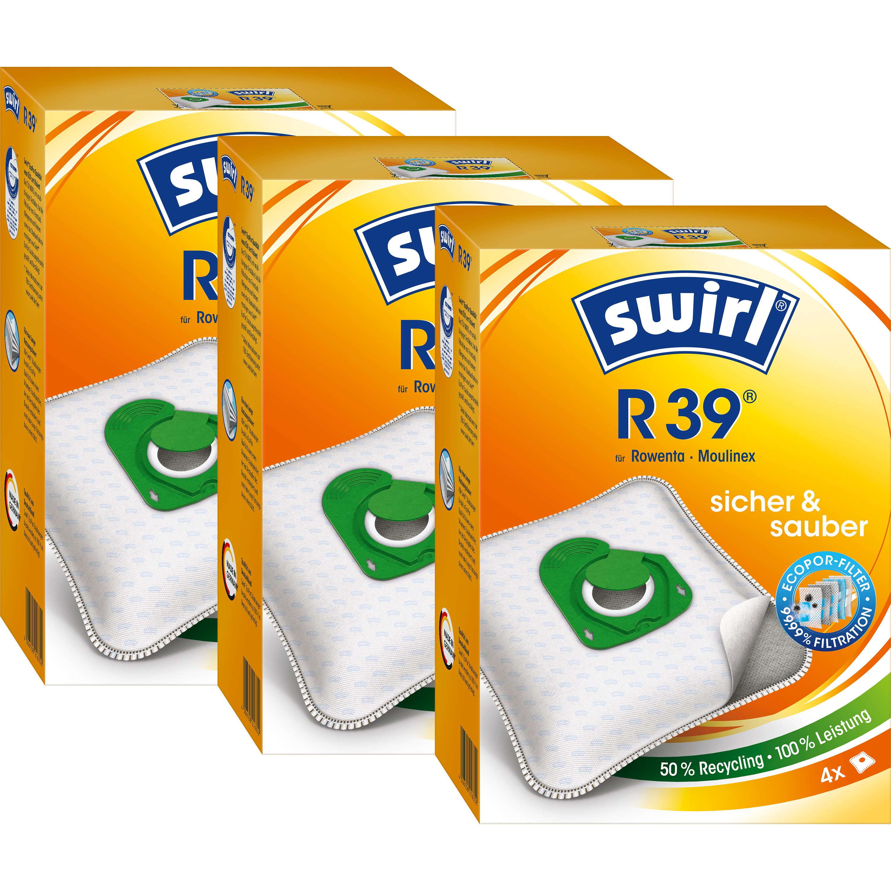 Swirl Staubsaugerbeutel SWIRL Staubsaugerbeutel R 39 EcoPor 3er-Pack 12 Beutel