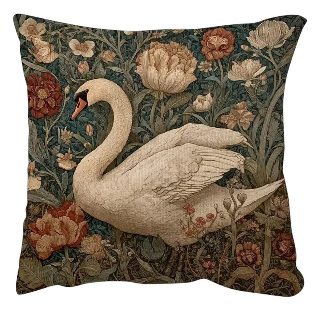 Dark-Desires Dekokissen Dekokissen Schwan Vintage – Botanical Cottagecore Deko 45 x 45 cm, Dekokissen Schwan Vintage – Botanical Cottagecore Deko 45 x 45 cm