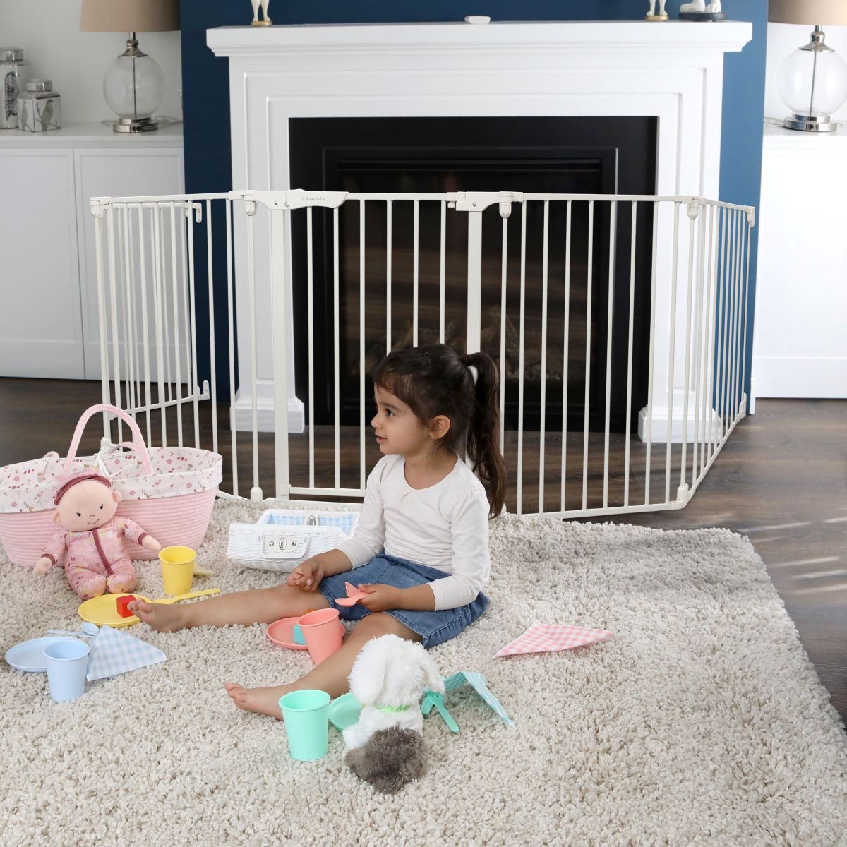 Dreambaby Laufgitter 3-in-1 Laufgitter, Türschutzgitter, Kaminschutzgitter, Laufstall weiß, flexibel und vielseitig Einsetzbar