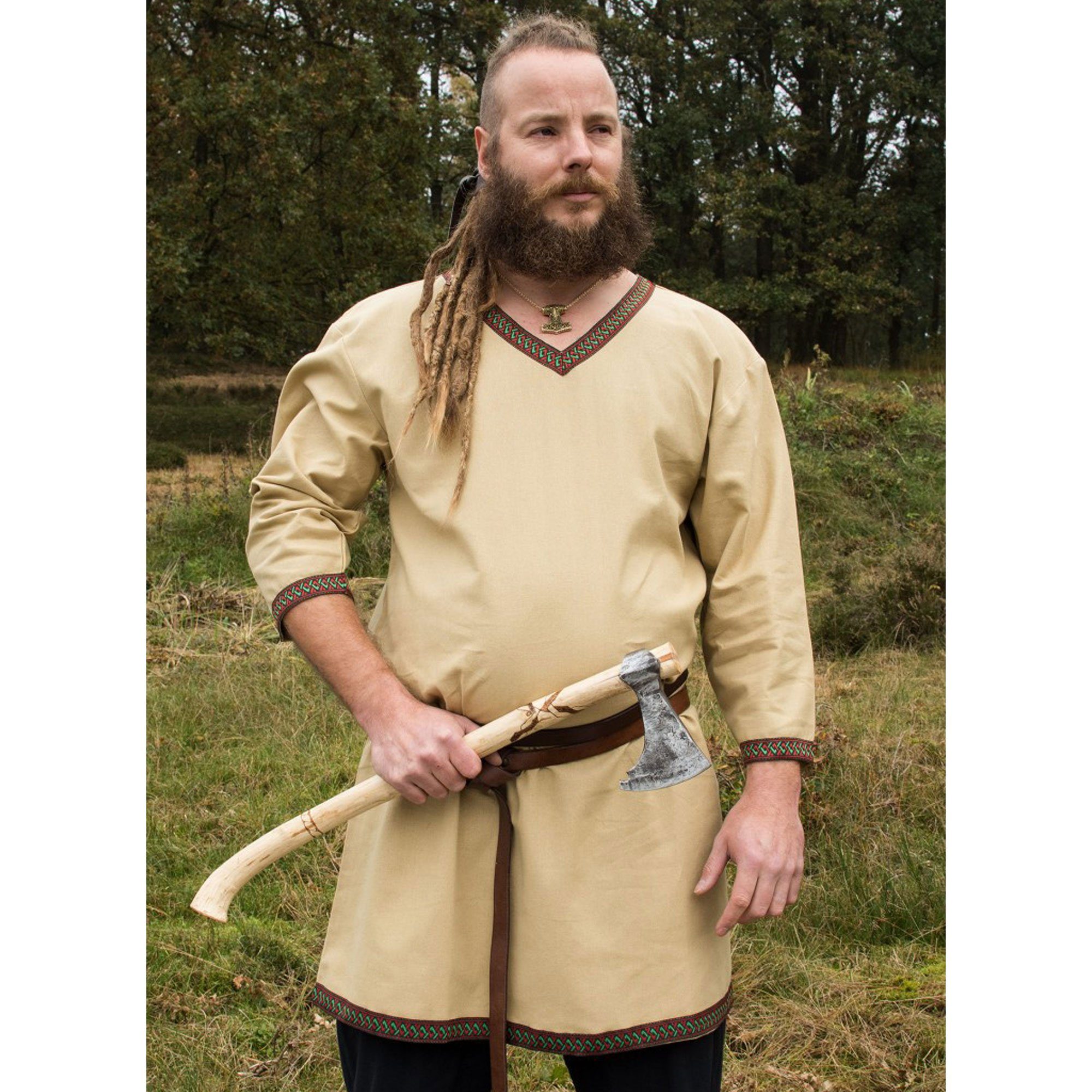 Wikinger-Kostüm Wikinger Tunika aus Baumwolle, beige XXL