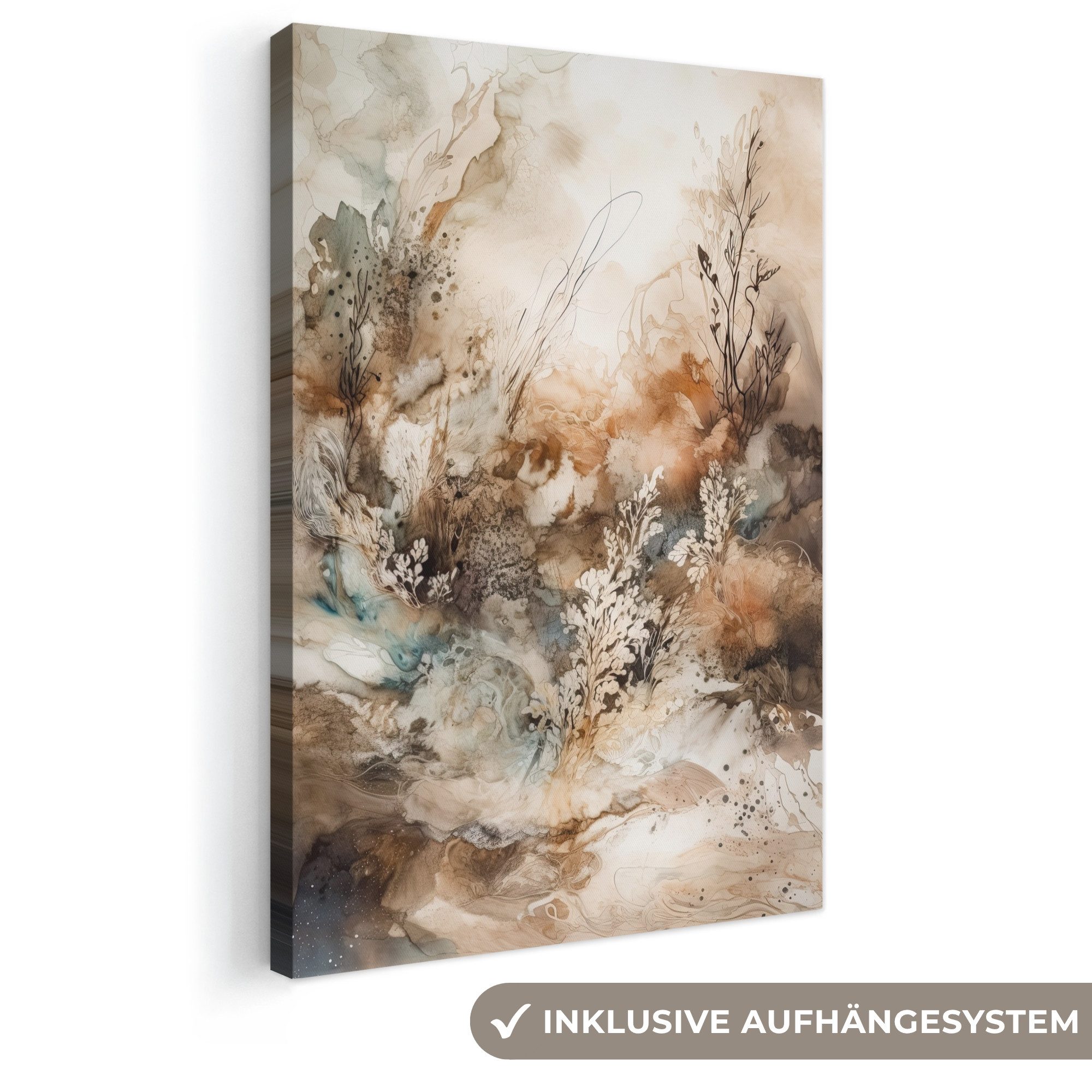 OneMillionCanvasses® Leinwandbild Abstrakt - Beige - Farbe - Kunst - Natur - Blumen, Fotodruck (1 St), Leinwand Canvas Wandbild, Wanddekoration 20x30 cm