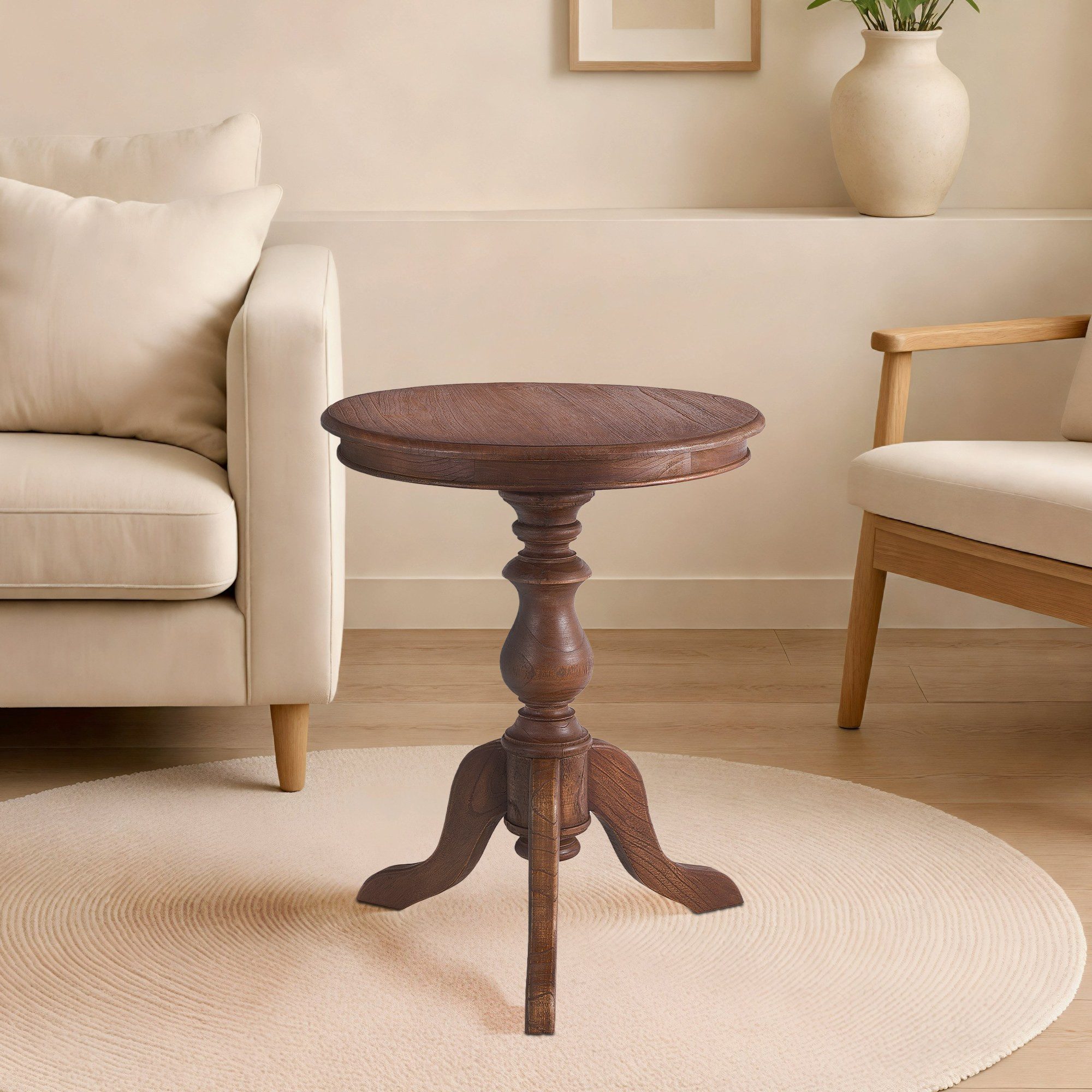 CLP Beistelltisch Wiva (1er), runder Tisch aus Mindiholz, 50 cm Durchmesser