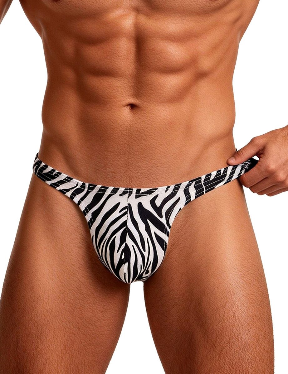 Tanga Herren String mit Zebramuster Schwarz Weiß Tierdruck