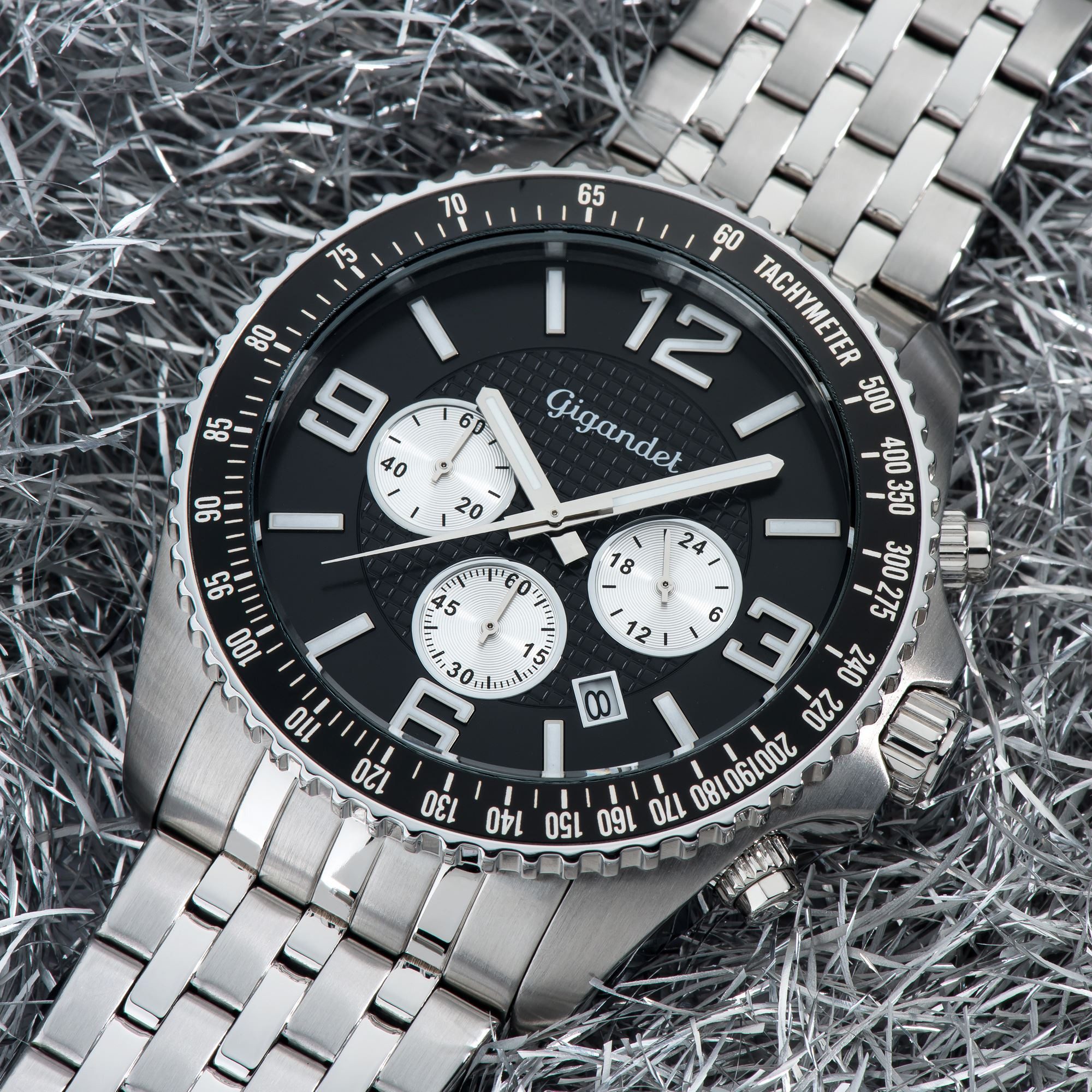 Gigandet Chronograph Armbanduhr, Herrenuhr, Sportuhr, 45mm, FAST TRACK G12-007, Mineralglas, Datumsanzeige, Edelstahlband, 10bar/100m wasserdicht