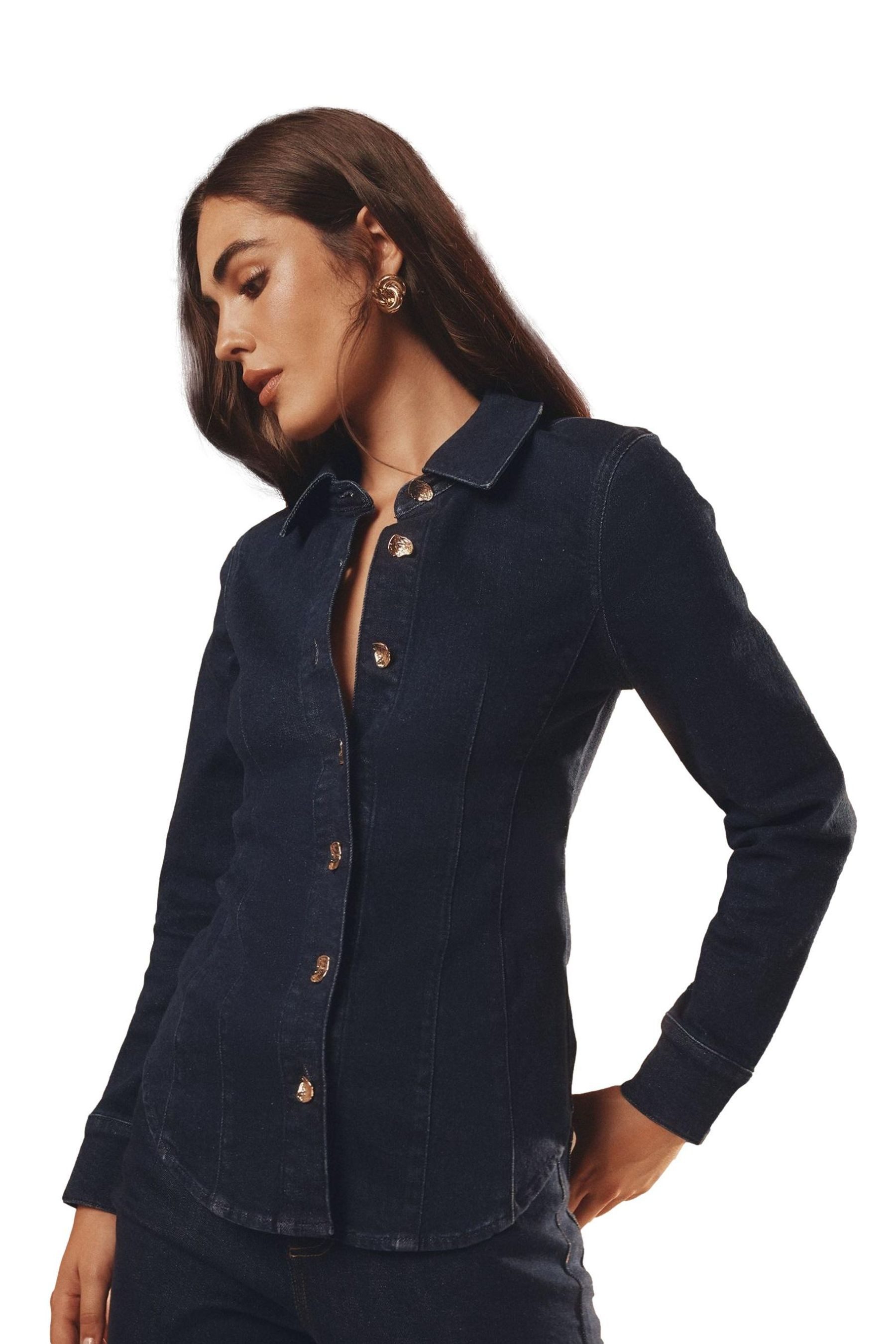 LIPSY Jeanshemd Lipsy Jeanshemd mit tailliertem Schnitt und Kragen (1-tlg)