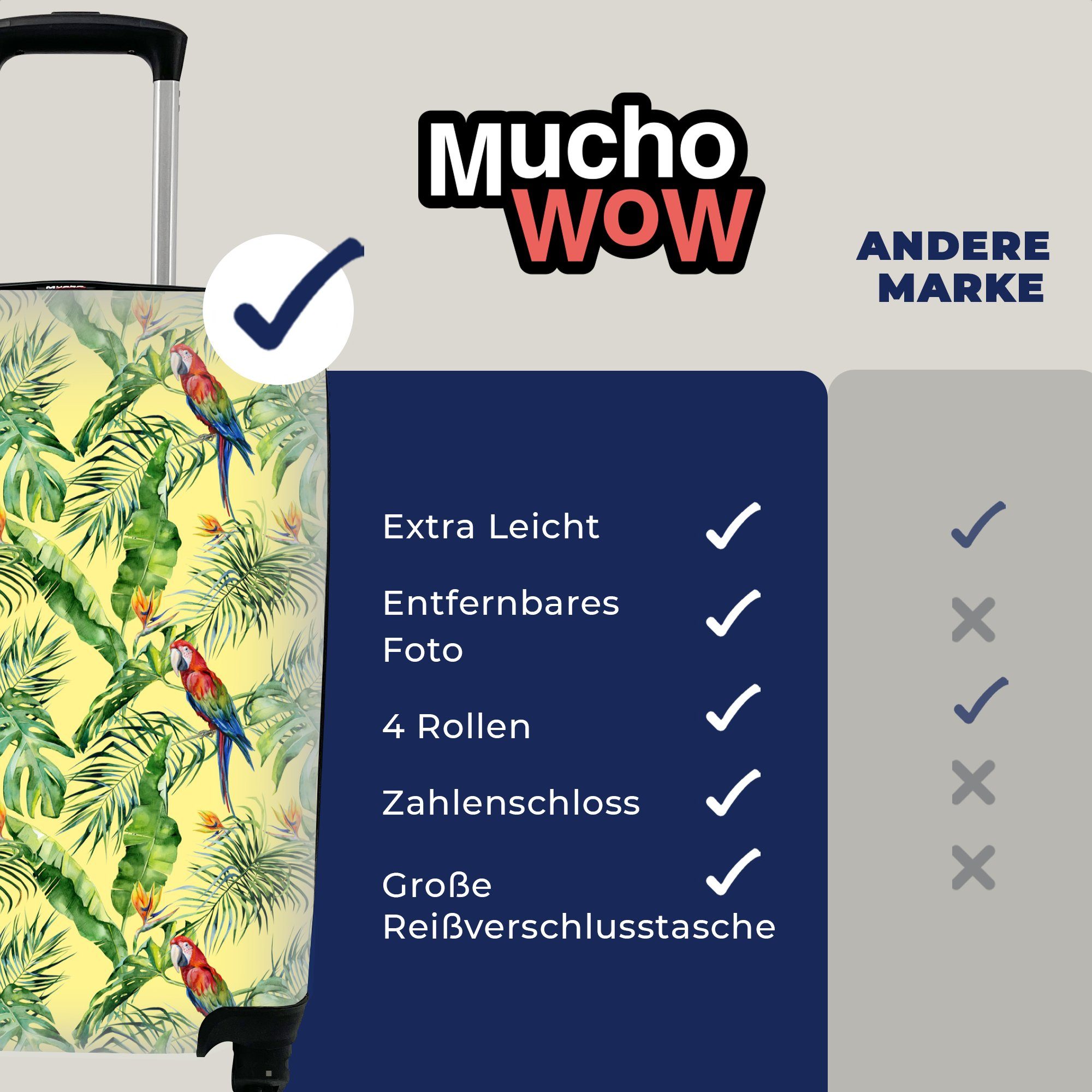 MuchoWow 4 für Paradiesvogelblume Ferien, mit Blumen, Trolley, rollen, Handgepäckkoffer Reisekoffer Rollen, Reisetasche Handgepäck -