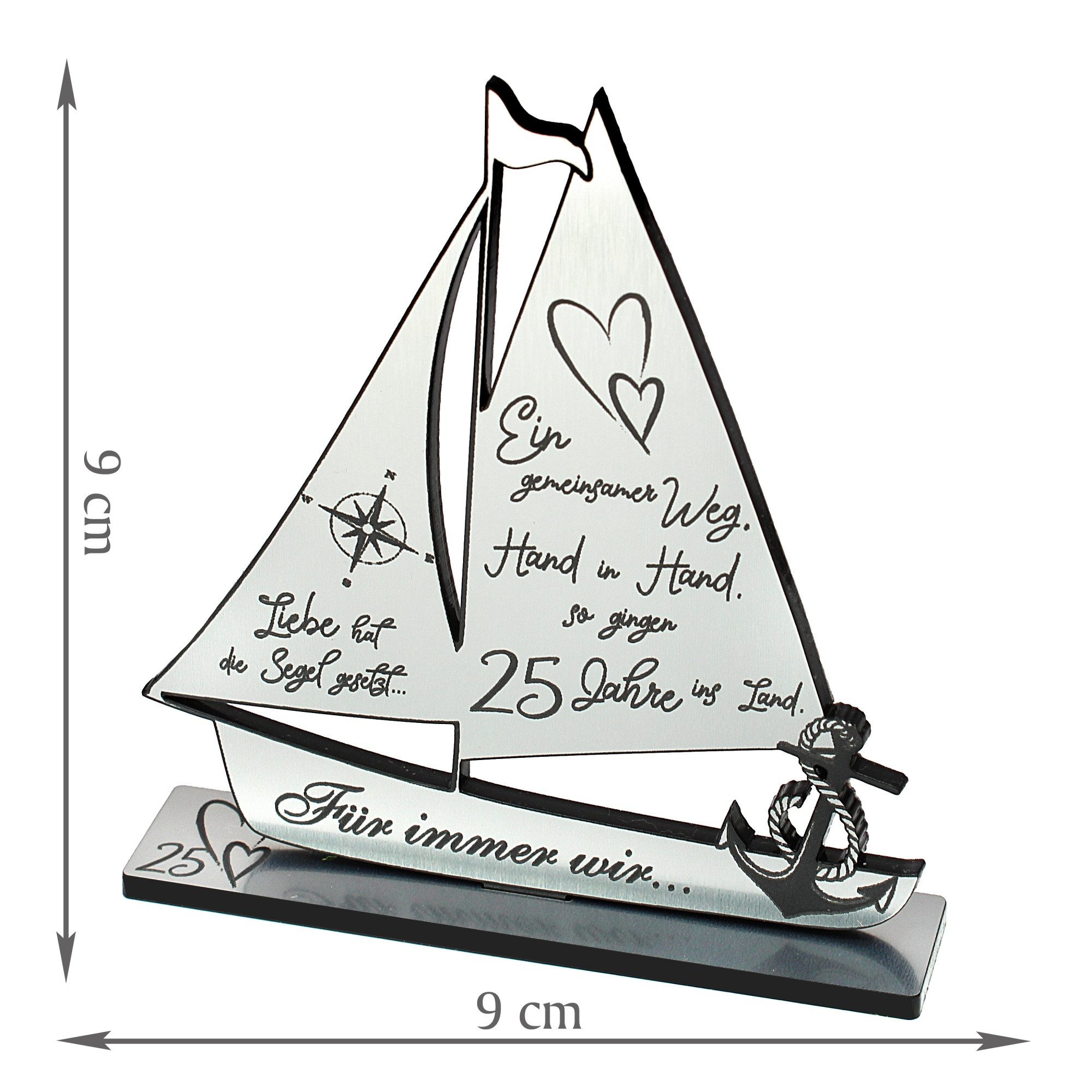 Dekolando Hochzeitskarte Silberhochzeit Geschenk 25 Jahre Schiff Silber Deko Jubiläum 9 cm – Bild 5 von 5