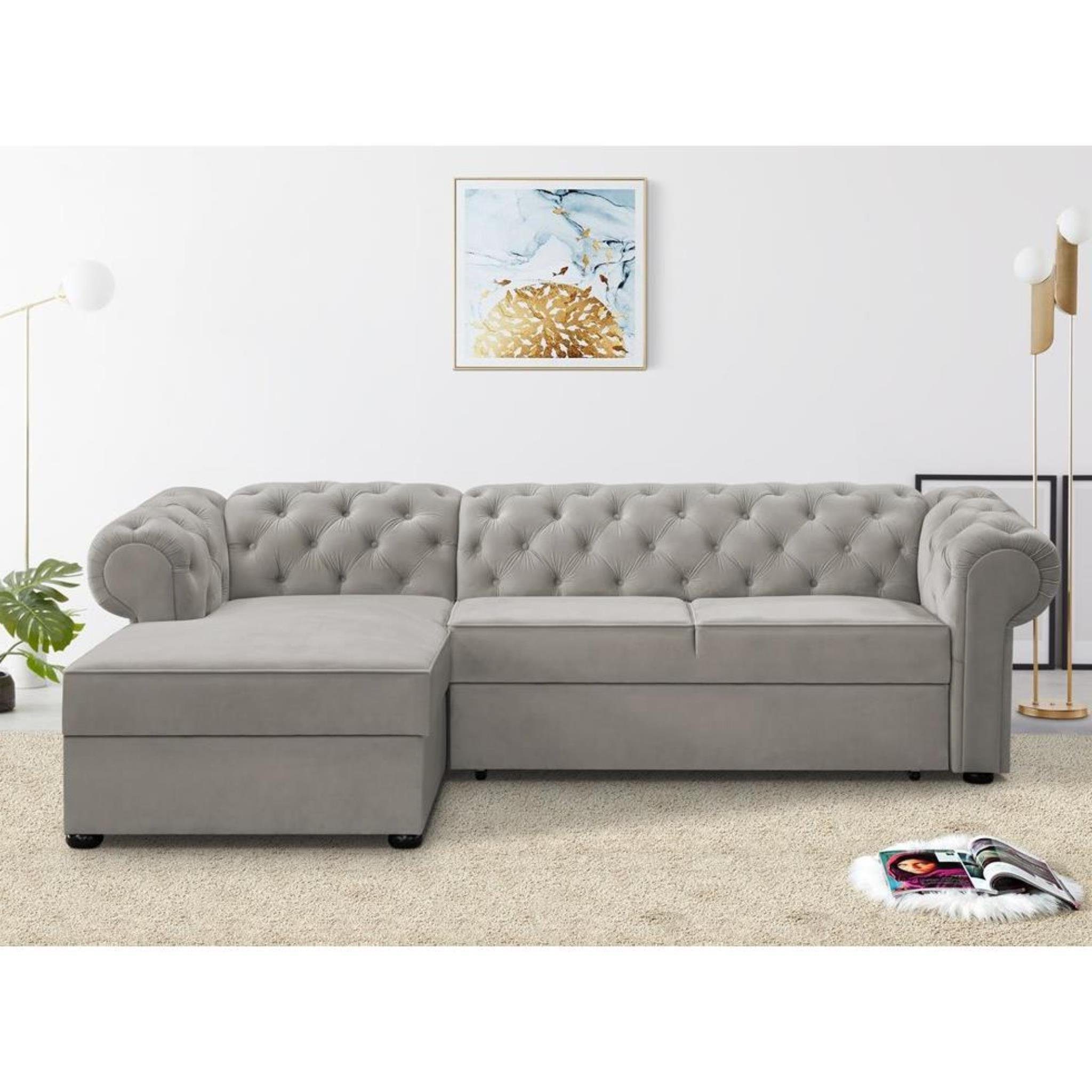 02) stilvoll Beautysofa Sofa (paros Chester, Polsterecke Corner mit Velours, aus Beige mit Relaxfunktion, Bettkasten