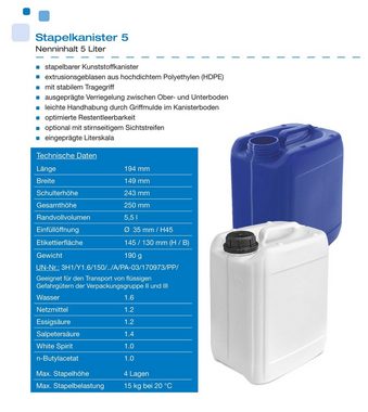 Plasteo Kanister plasteo® 5 Liter Kanister weiß mit AFT-Hahn (DIN 45) (1 St)