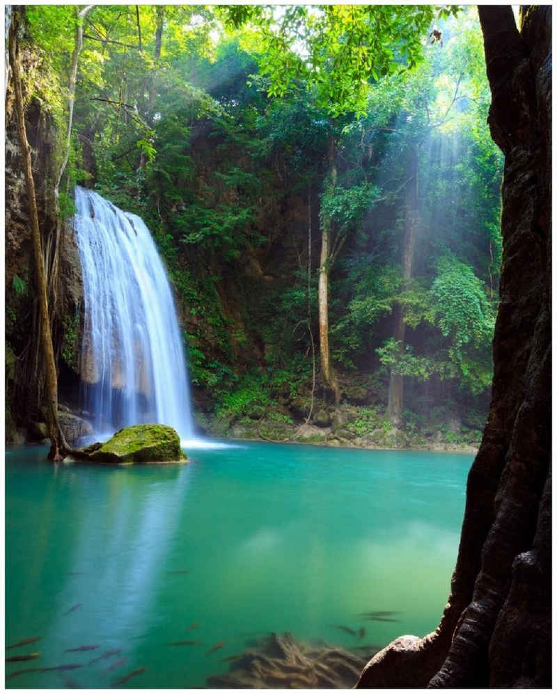 Wallario Poster, Wasserfall im Wald am See Idylle in Thailand, in verschiedenen Ausführungen