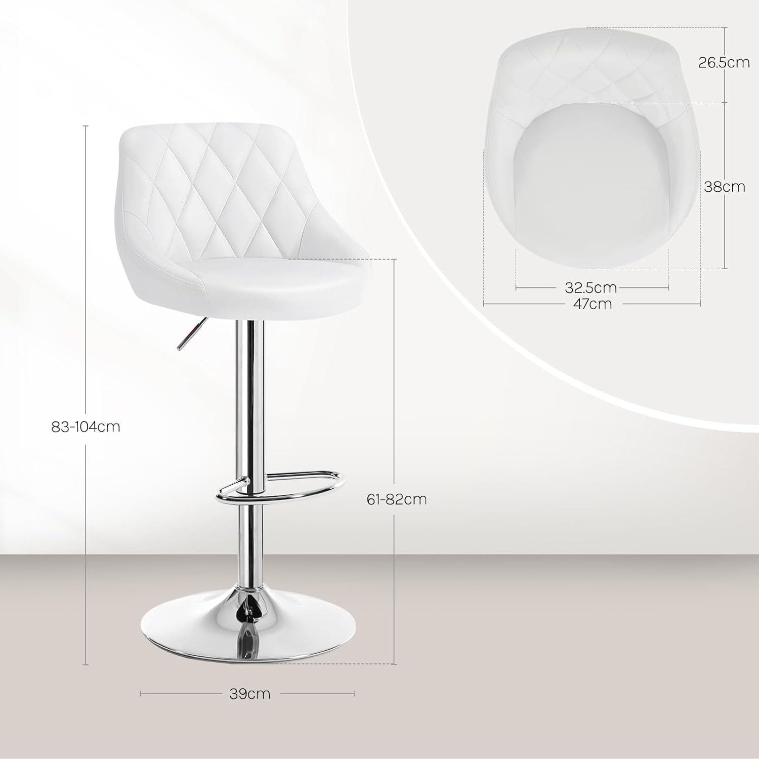 Woltu Barhocker (2 St), gut gepolstert, Kunstleder, Höhenverstellbar, Drehbar