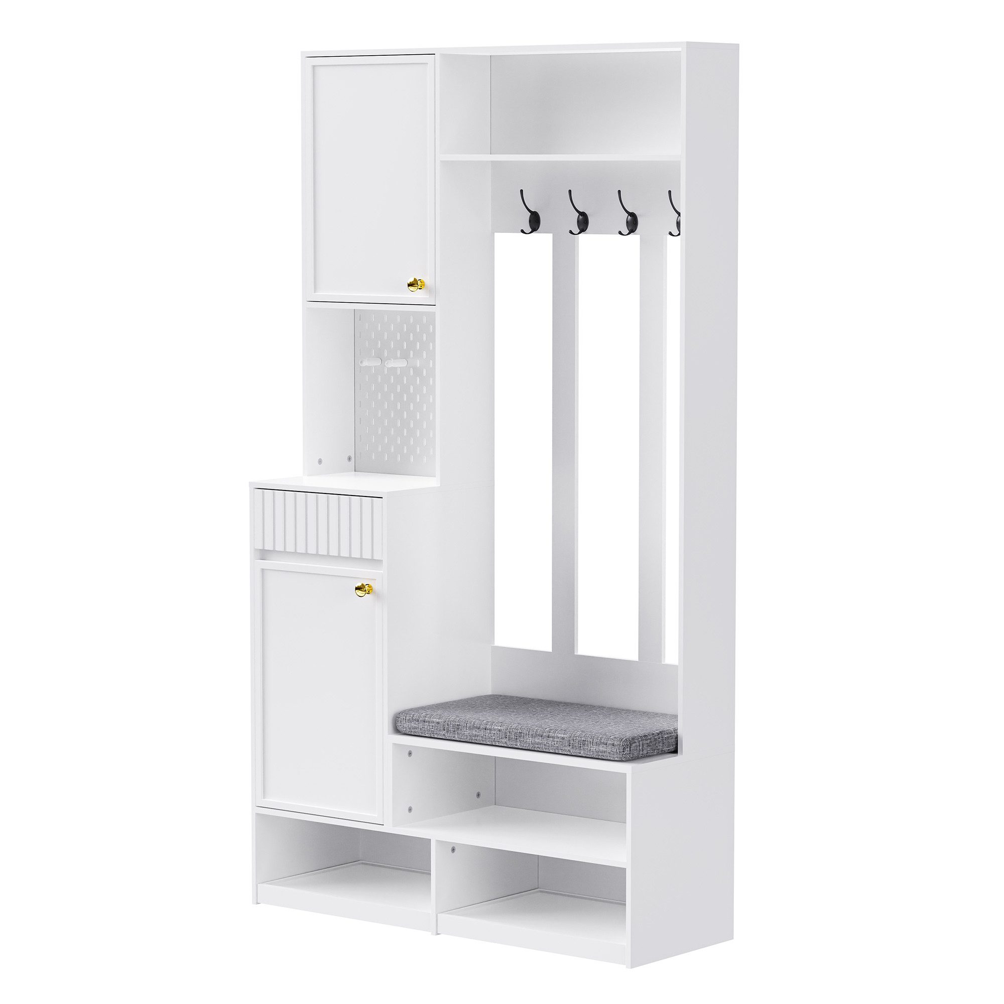 i@home Garderoben-Set Komplett-Set garderobe mit Sitzbank, Haken, Türen, Schubladen, mit 4 Haken, Weiß/Schwarz