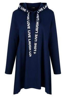 MIAMODA Sweatshirt Long-Hoodie Kapuze mit Schriftband Zipfelsaum