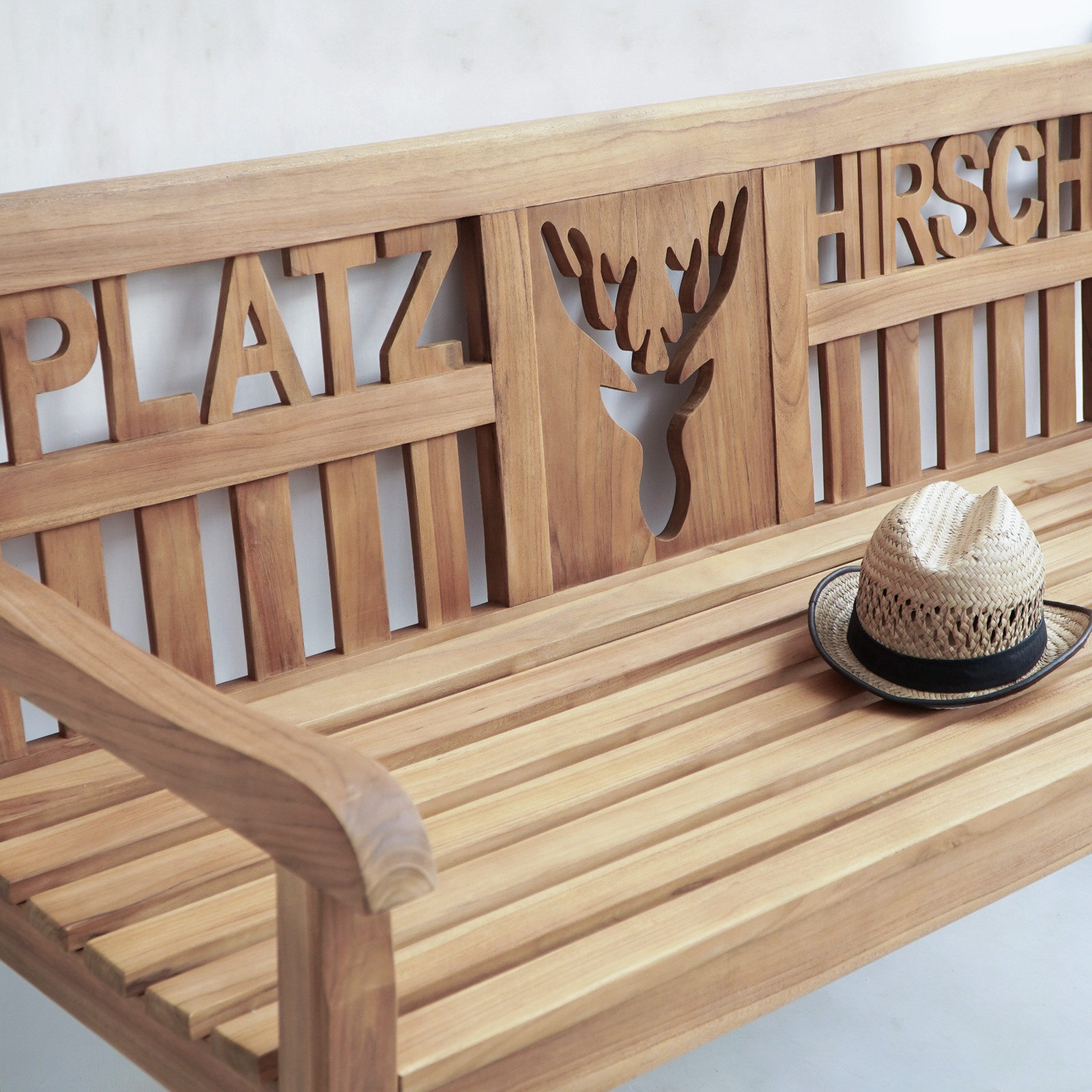 Garden Pleasure Gartenbank Teak Gartenbank PLATZHIRSCH 150 cm 3-sitzig mit Armlehne