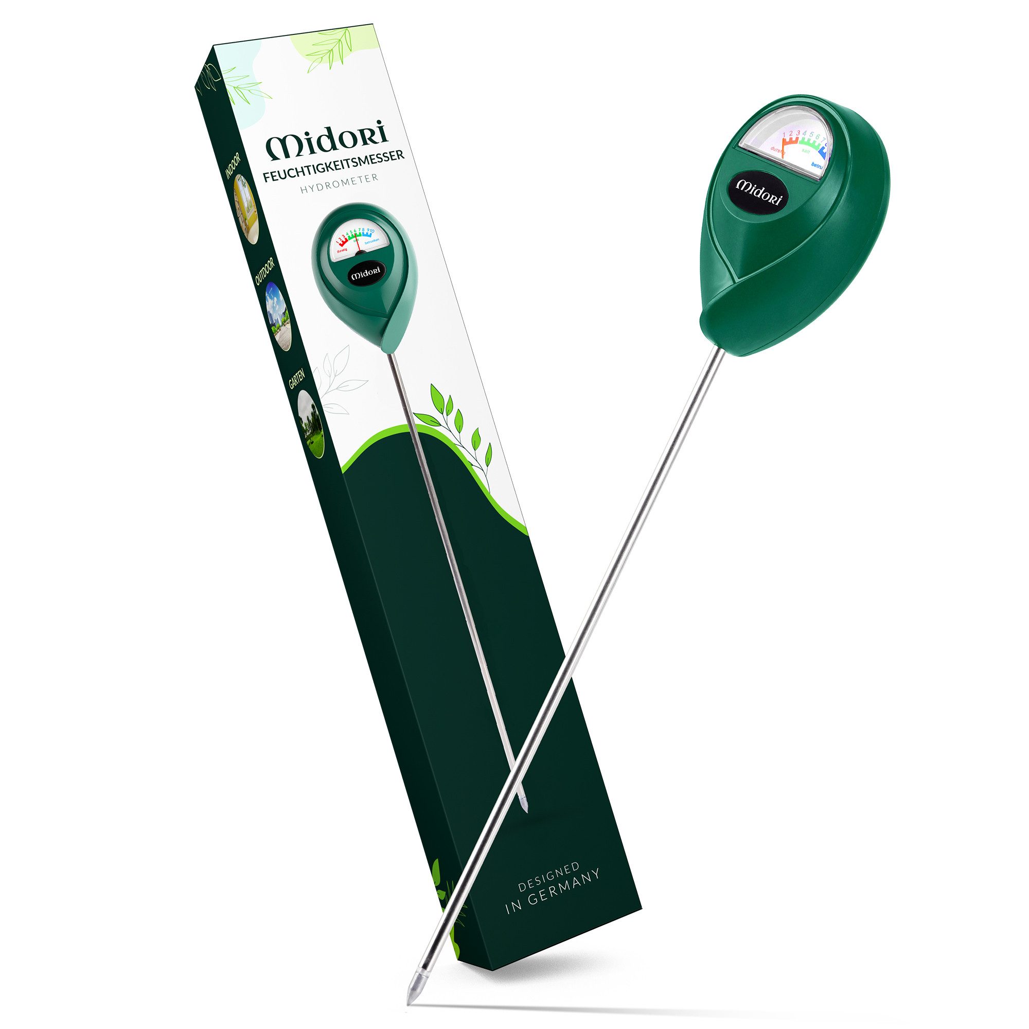 Midori Hygrometer, (1-St), 1 x Midori Boden-Feuchtigkeitsmesser Messgerät Hydrometer Grün 31,2cm
