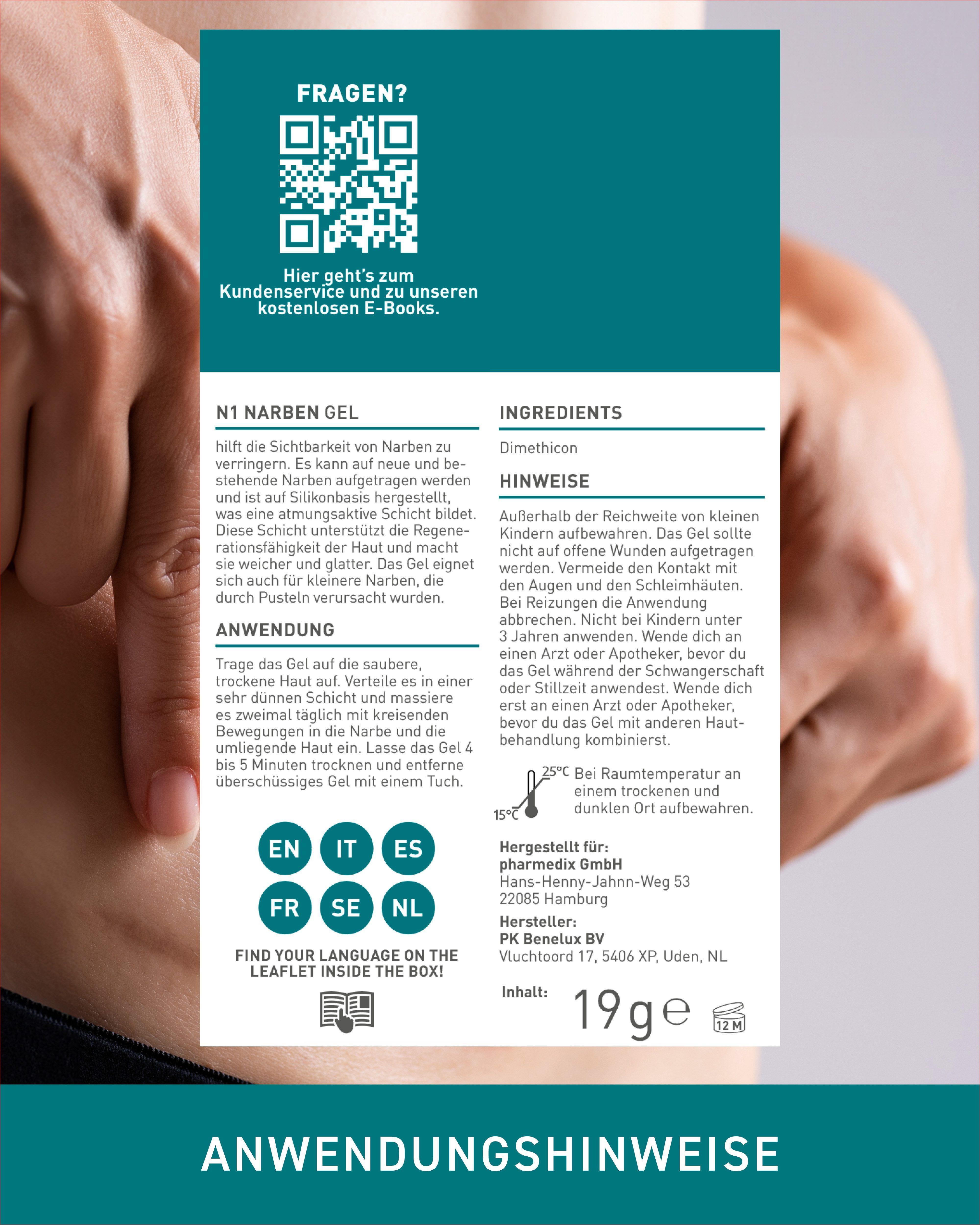 N1 Healthcare Hautpflegegel N1 Narben Gel, 19 g, Für neue und bis zu 2 Jahre alte Narben