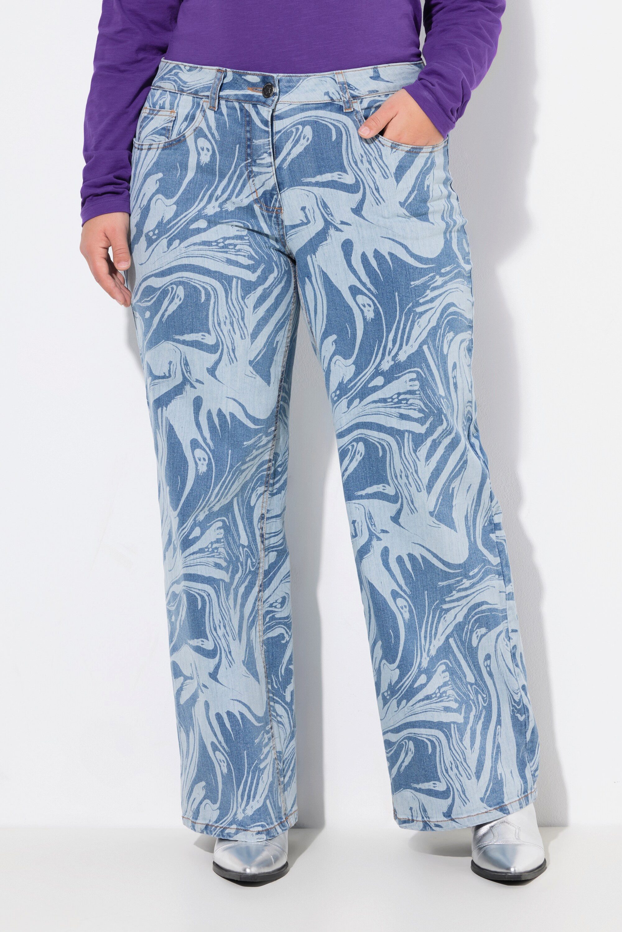 Regular-fit-Jeans Jeans Wide Legs Laserprint 5-Pocket