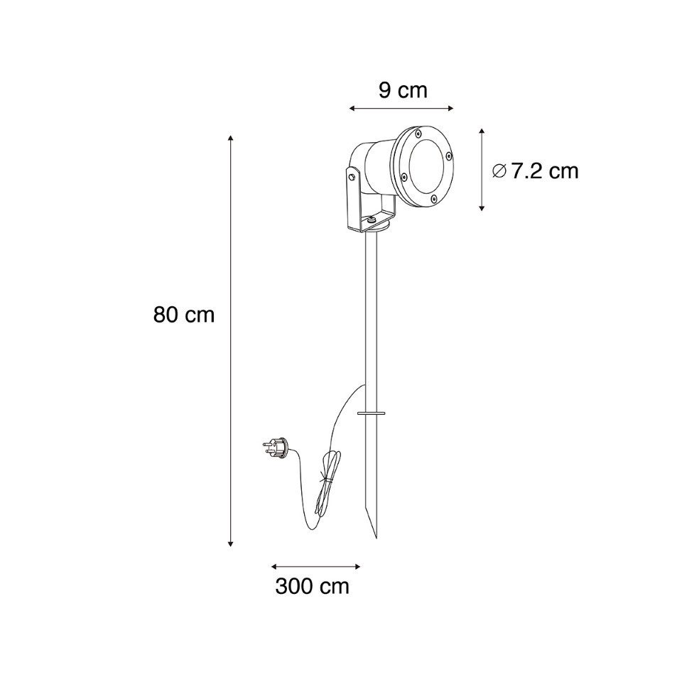 Qazqa Gartenstrahler Basic, ohne Leuchtmittel, Warmweiß, QAZQA Garten Erdspieß­leuchte, gu10, Schwarz, Edelstahl, Modern