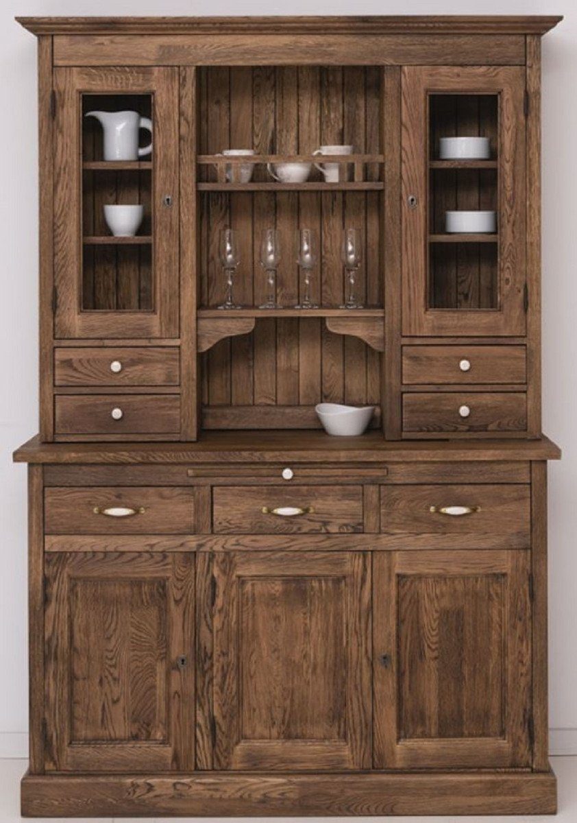 Casa Padrino Küchenbuffet Casa Padrino Landhausstil Esszimmerschrank Dunkelbraun 137 x 50 x H. 197 cm - Massivholz Küchenschrank - Esszimmer Möbel im Landhausstil - Landhausstil Esszimmer Einrichtung