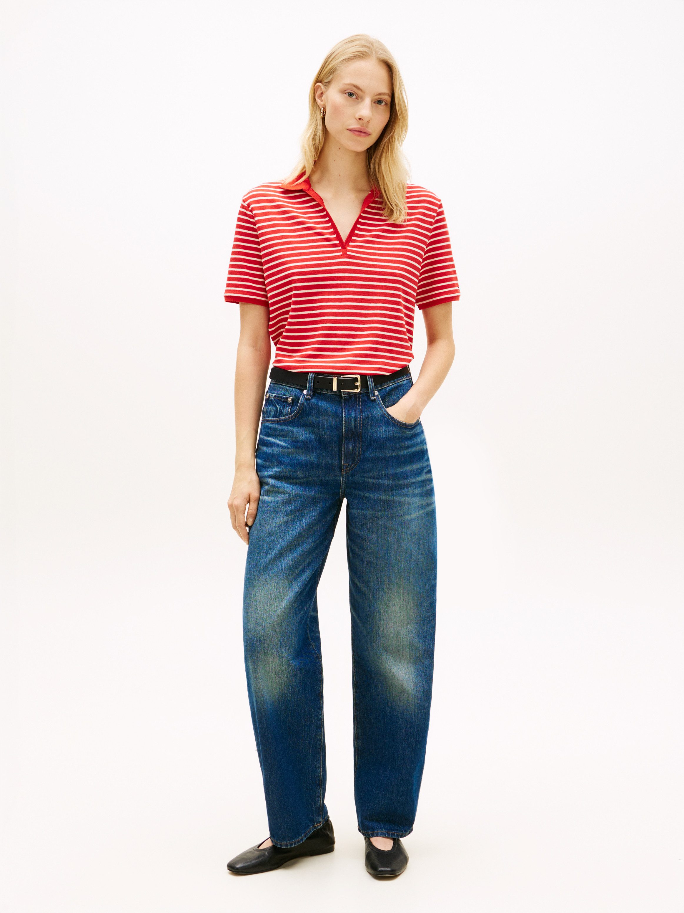 Tommy Hilfiger Poloshirt LYOCELL PIQUE OPEN-NK SS POLO mit kleinem Logo-Stick