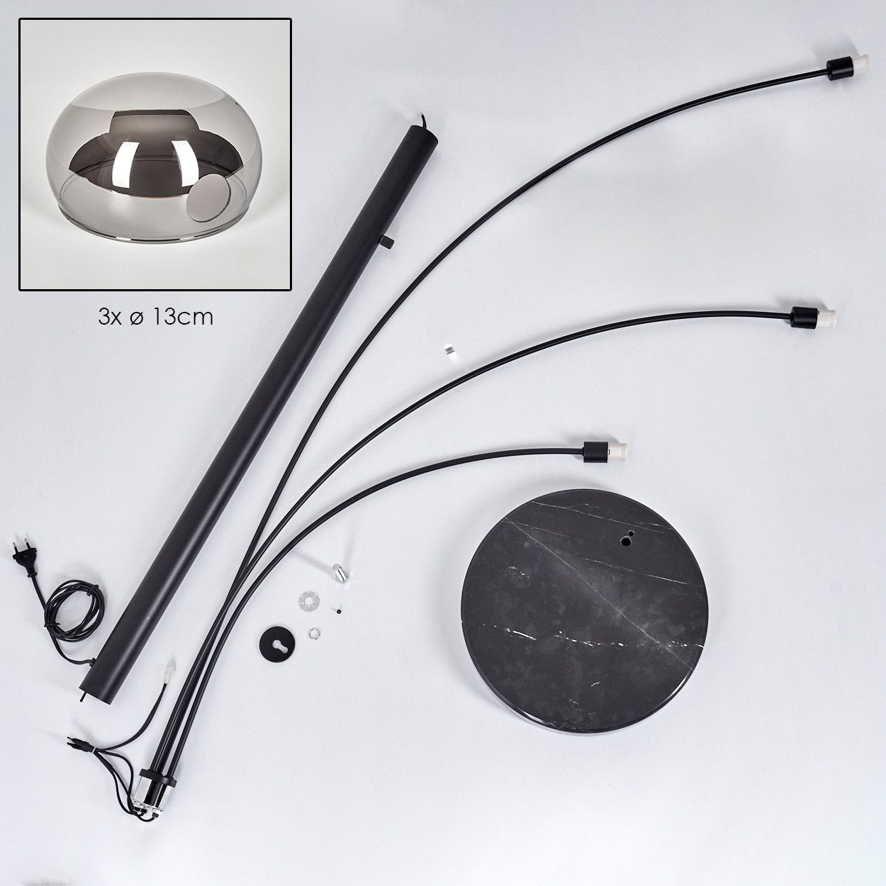 hofstein Stehlampe Stehlampe aus Metall in Schwarz/Rauchfarben, ohne Leuchtmittel, moderne Stehleuchte verstellbar, Marmorfuß, Schalter am Gehäuse, E14