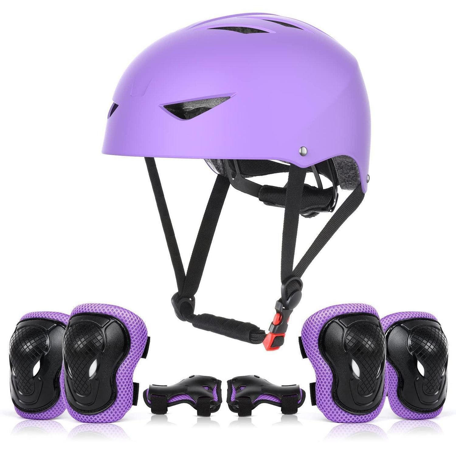 LuxusKollektion Kinderhelm Kinder Skaterhelm mit Protektoren Set Violett