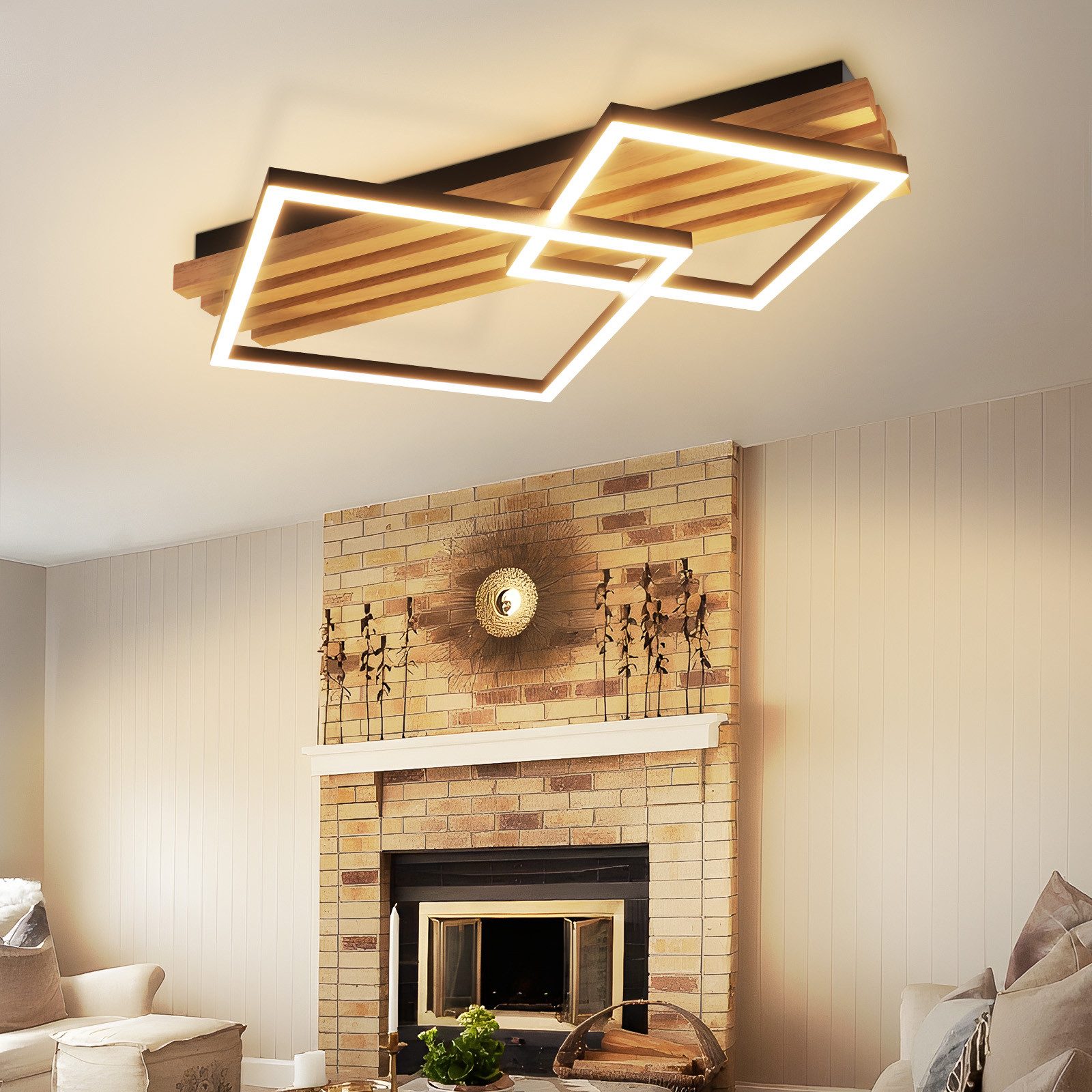 Nettlife LED Deckenleuchte Dimmbar Holz 3 Ringe 46W Modern Deckenlampe 70cm günstig online kaufen