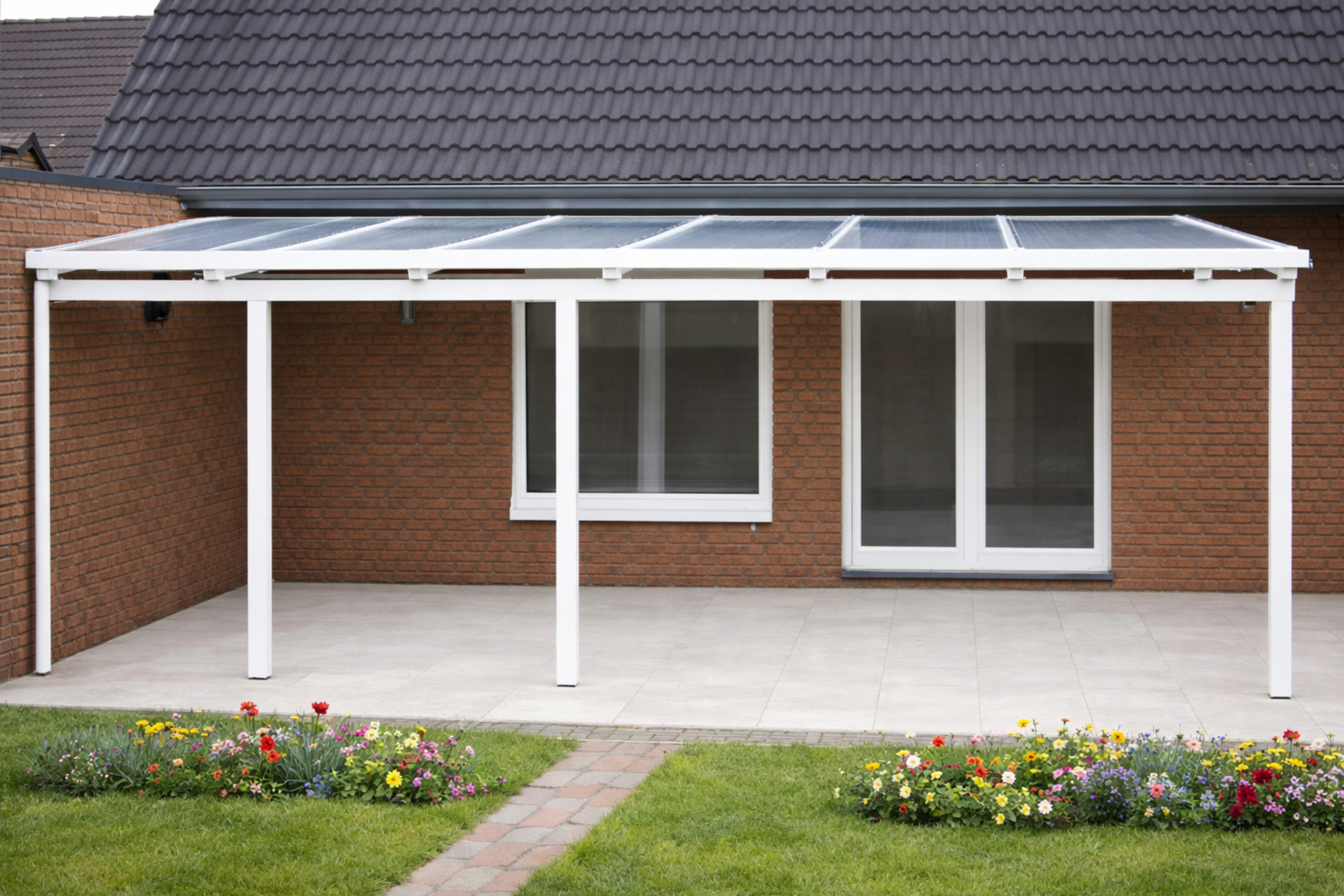 DREKU Terrassendach Aluminium 9016 weiß, Stegplatten klar, BxT: 300x300 cm, Bedachung Polycarbonat Stegplatten 16 mm, (Bausatz)