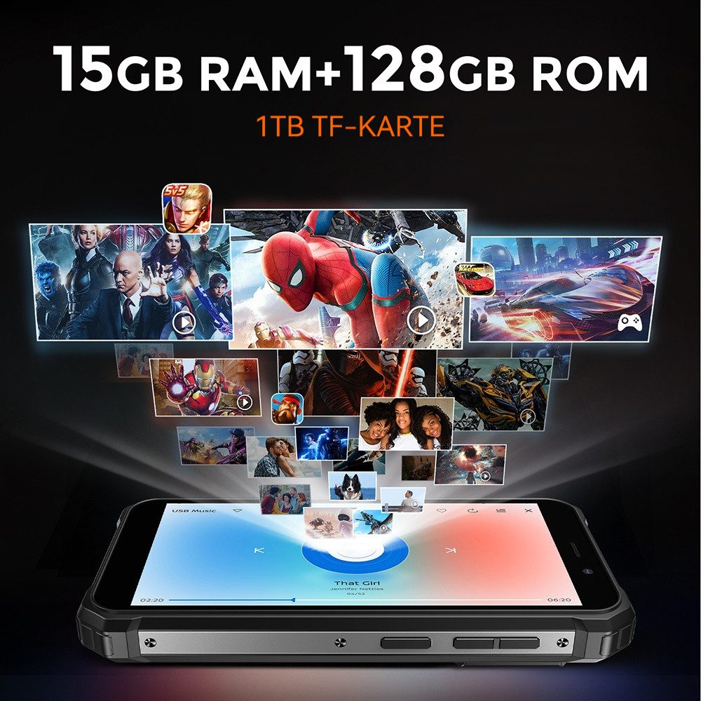 Fossibot F101 Pro 4G Outdoor Handy 8GB+128GB Rugged Smartphone (5.45 Zoll, 128 GB Speicherplatz, 24 MP Kamera, Zweitdisplay 10600mAh Android 13 IP68/IP69K)
