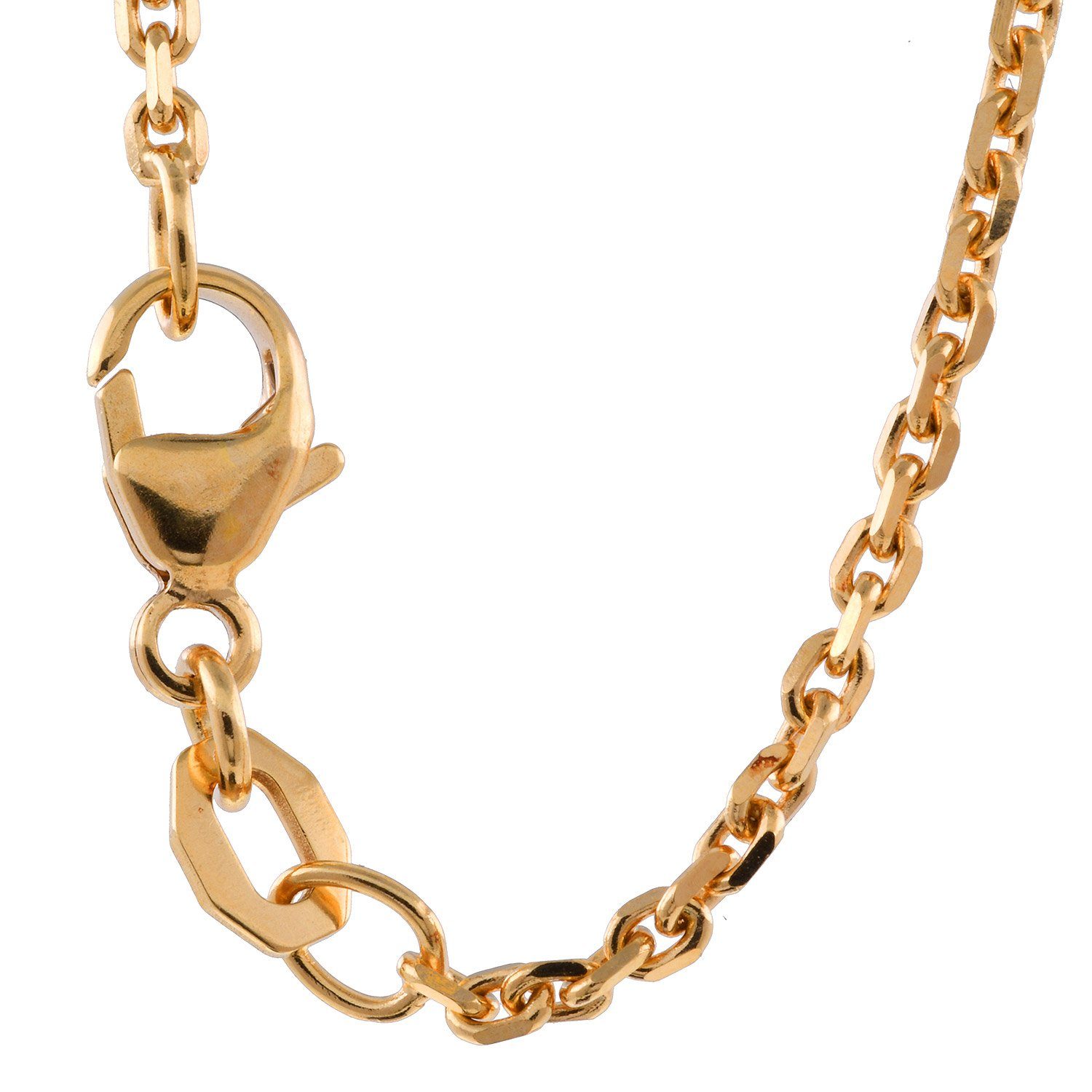 HOPLO Goldkette Ankerkette diamantiert Länge 60cm - Breite 1,7mm - 750-18 Karat Gold, Made in Germany