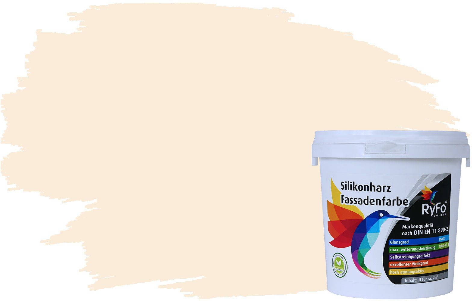 RyFo Colors Fassadenfarbe Silikonharz Fassadenfarbe Weißtöne, 1 L ca. 6 m², Wasserabweisend, diffusionsfähig, schützt vor Schmutz, Algen, Pilzen