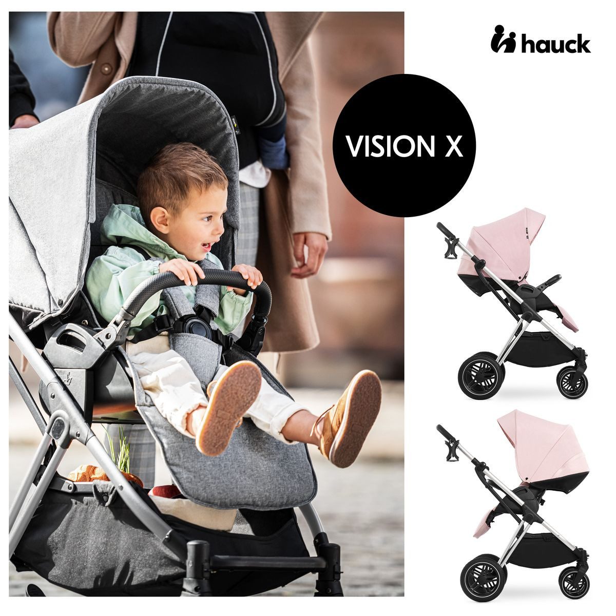 Hauck Sportbuggy Vision X - Melange Rose, Sportwagen mit Liegefunktion, Einhandfaltung & Regenschutz - bis 25 kg