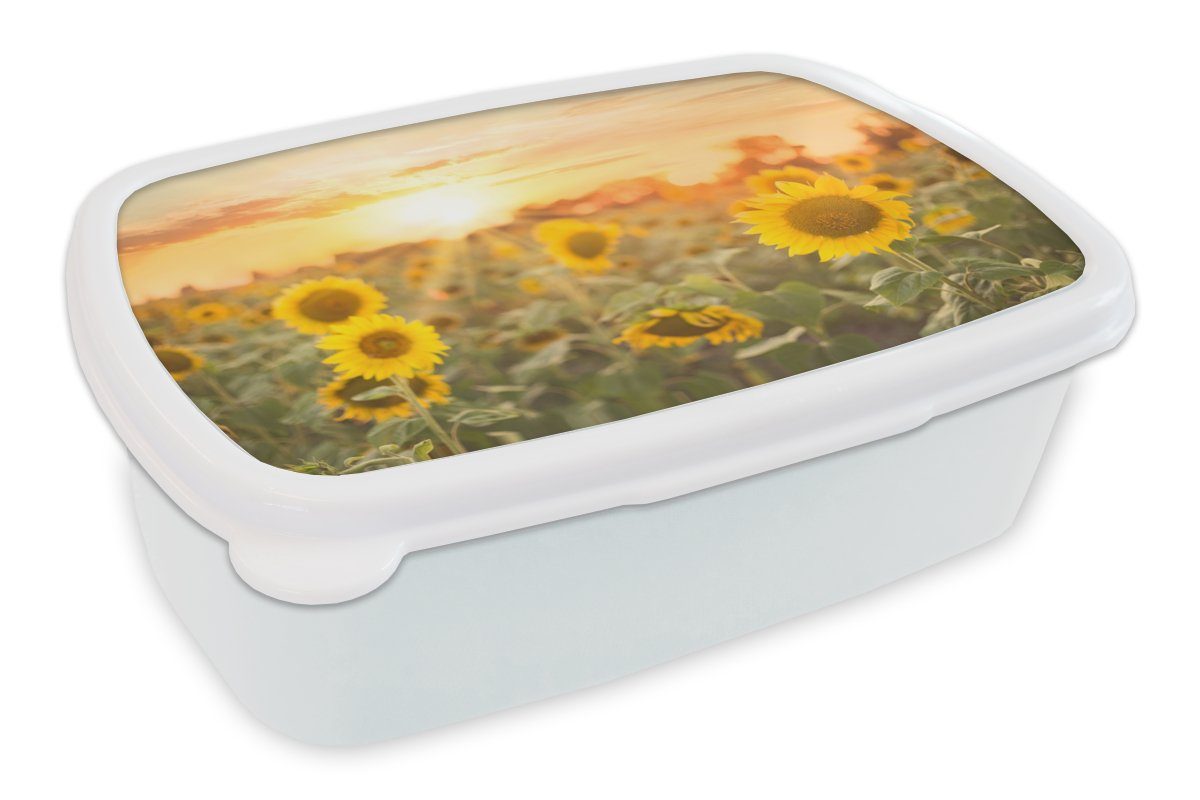MuchoWow Lunchbox Sonnenblume - Sonne - Blumen, Kunststoff, (2-tlg), Brotbox für Kinder und Erwachsene, Brotdose, für Jungs und Mädchen weiß